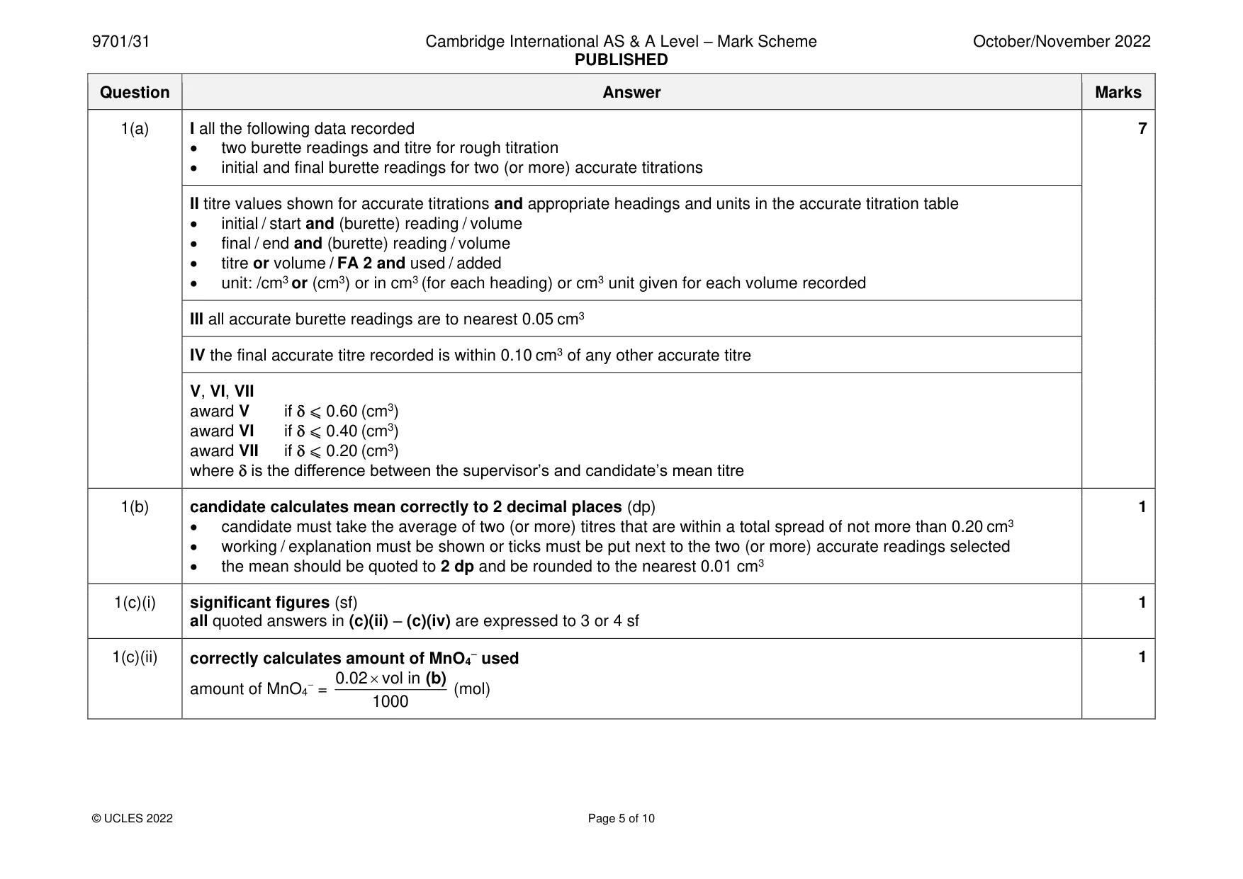 Mark scheme, page 5 of 10