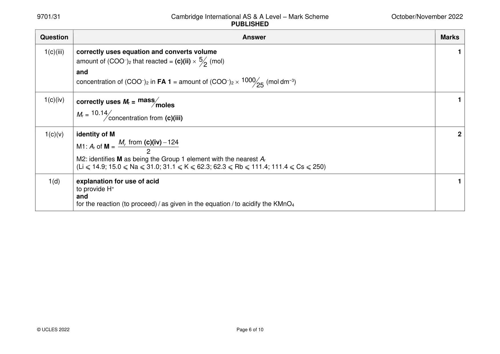 Mark scheme, page 6 of 10