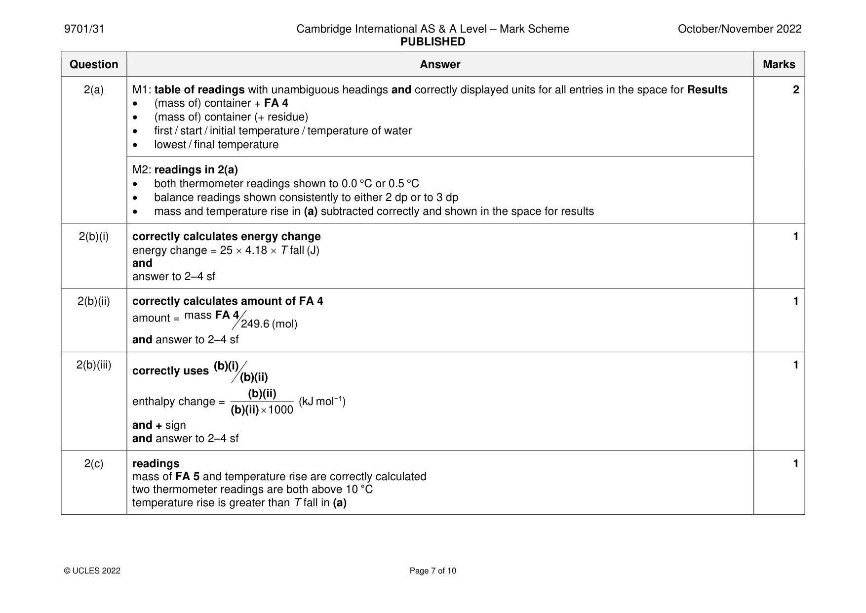 Mark scheme, page 7 of 10