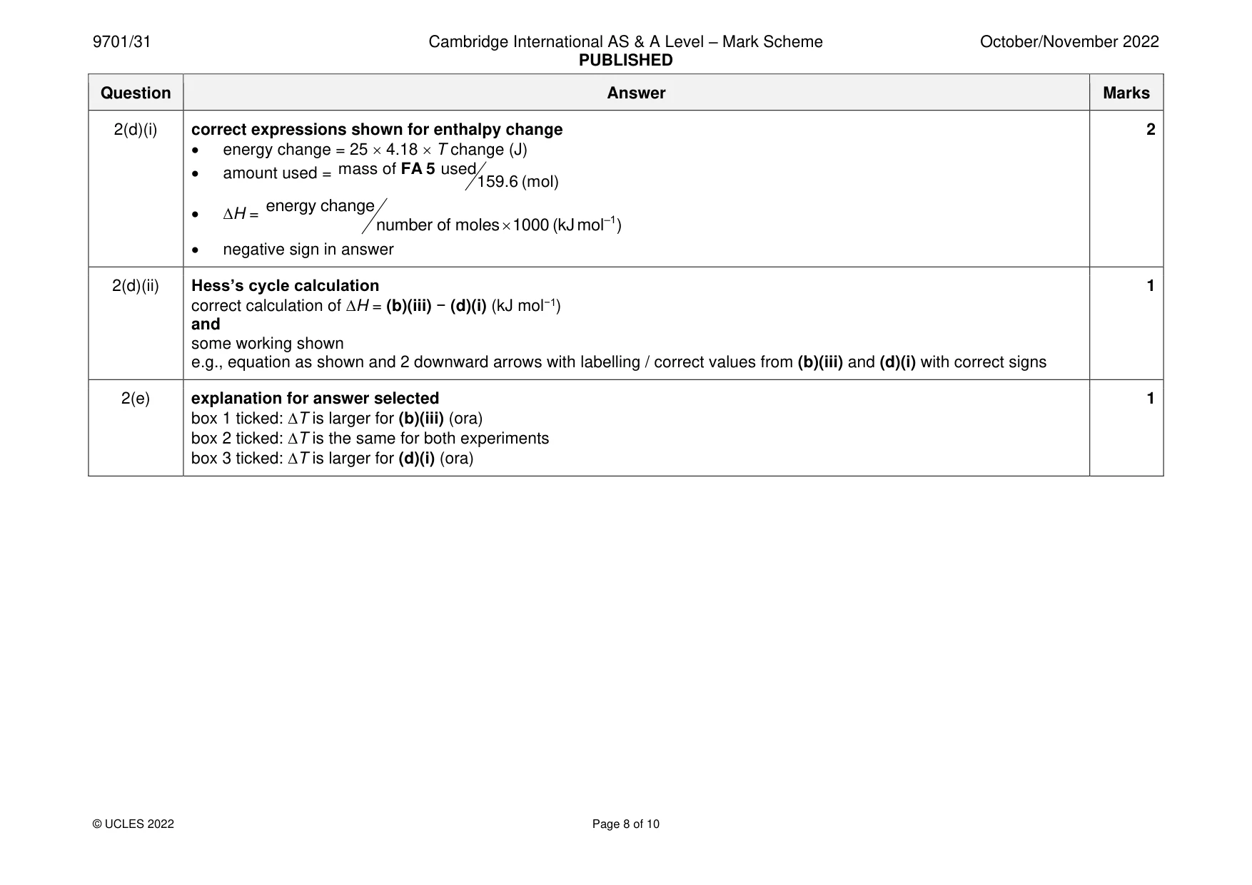 Mark scheme, page 8 of 10