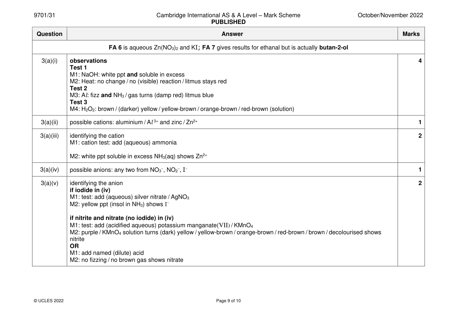 Mark scheme, page 9 of 10