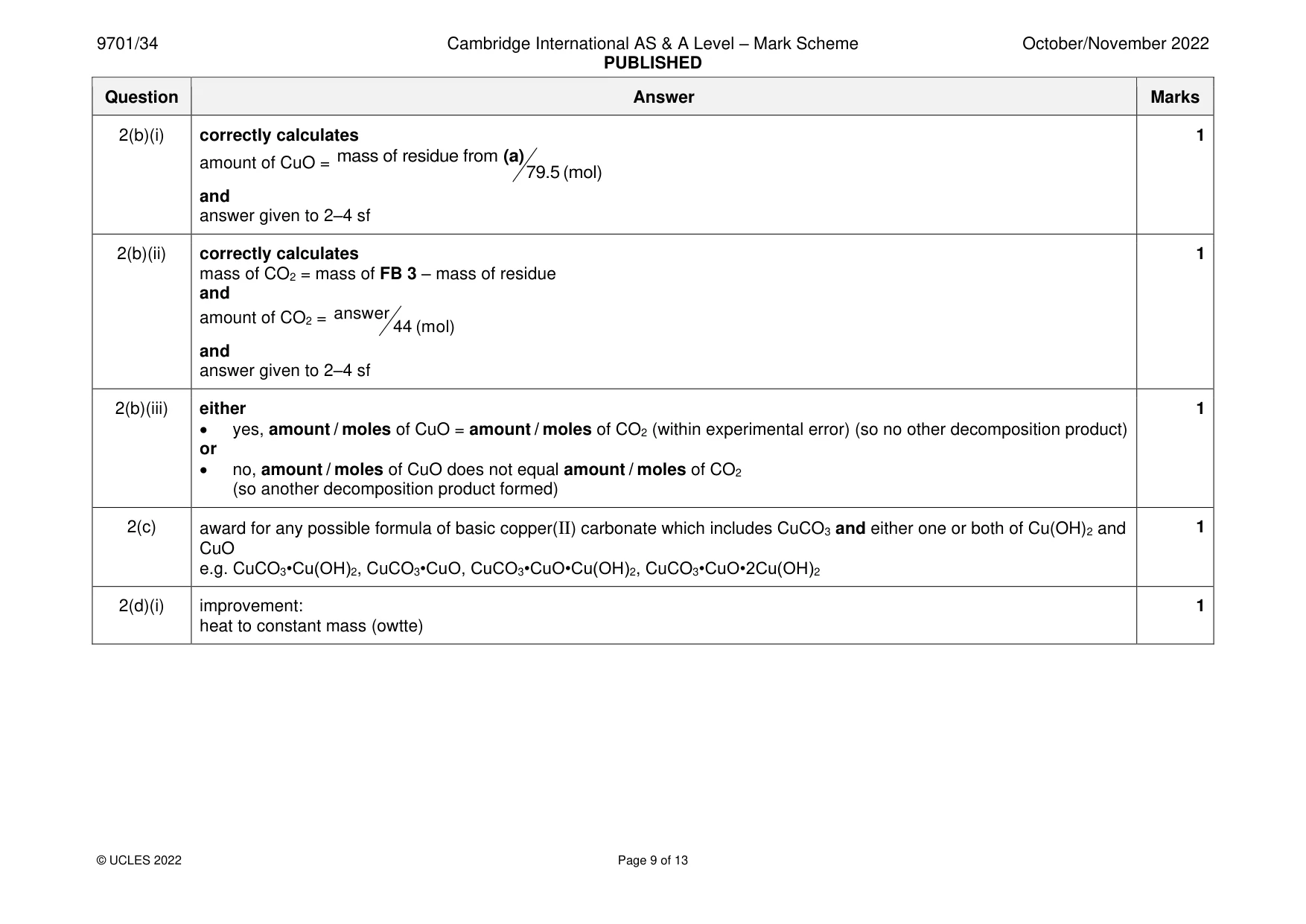 Mark scheme, page 9 of 13