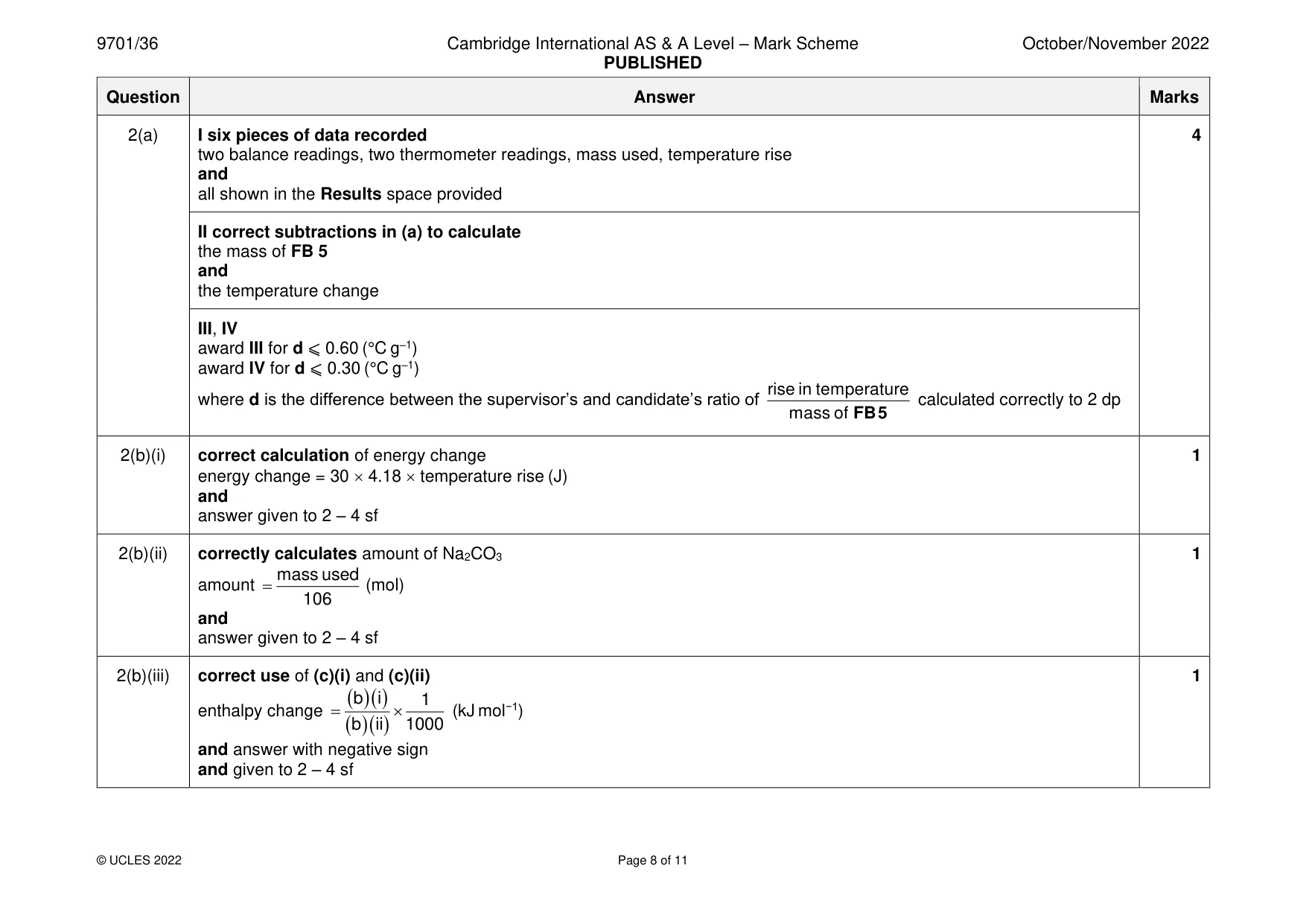 Mark scheme, page 8 of 11