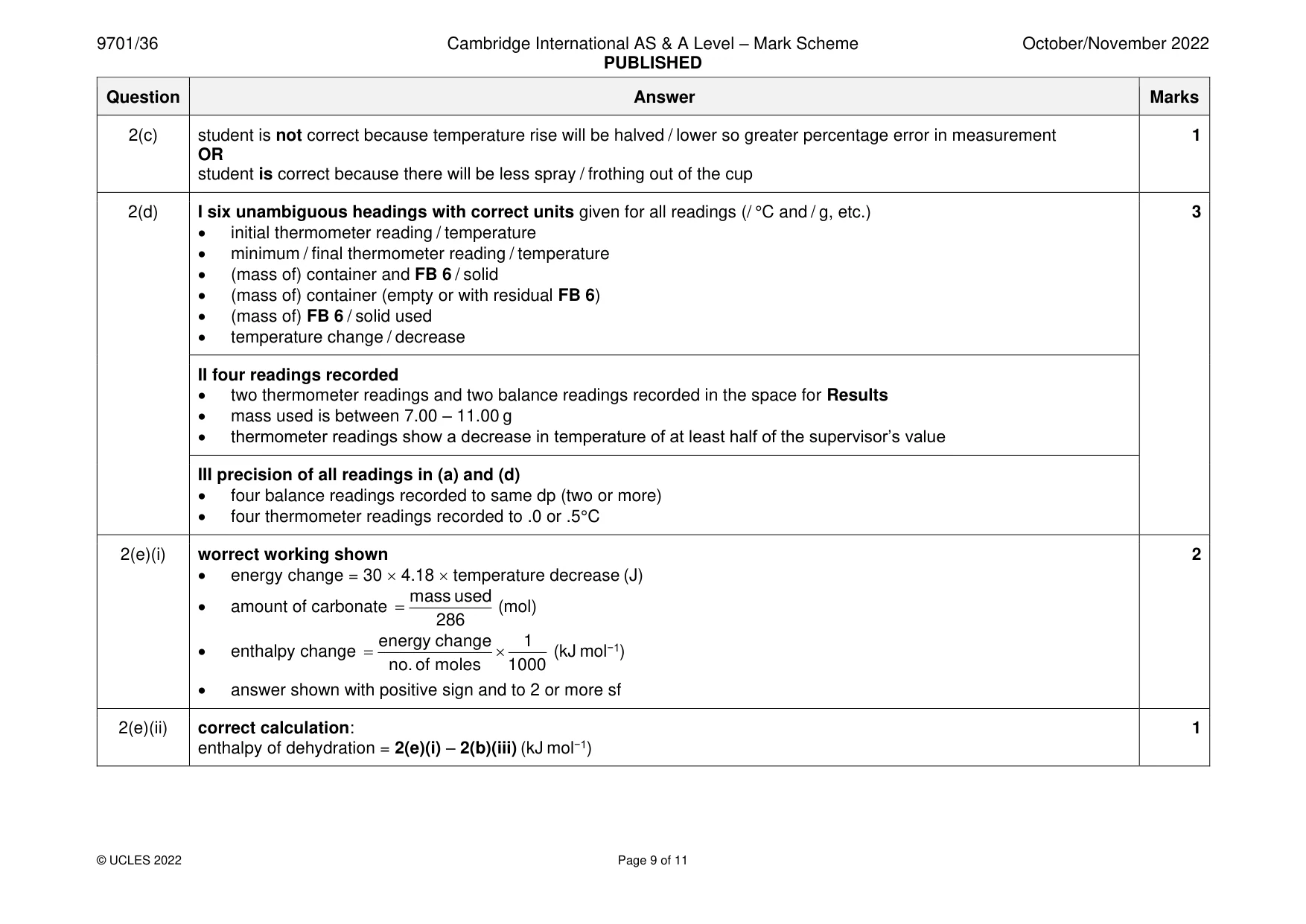 Mark scheme, page 9 of 11