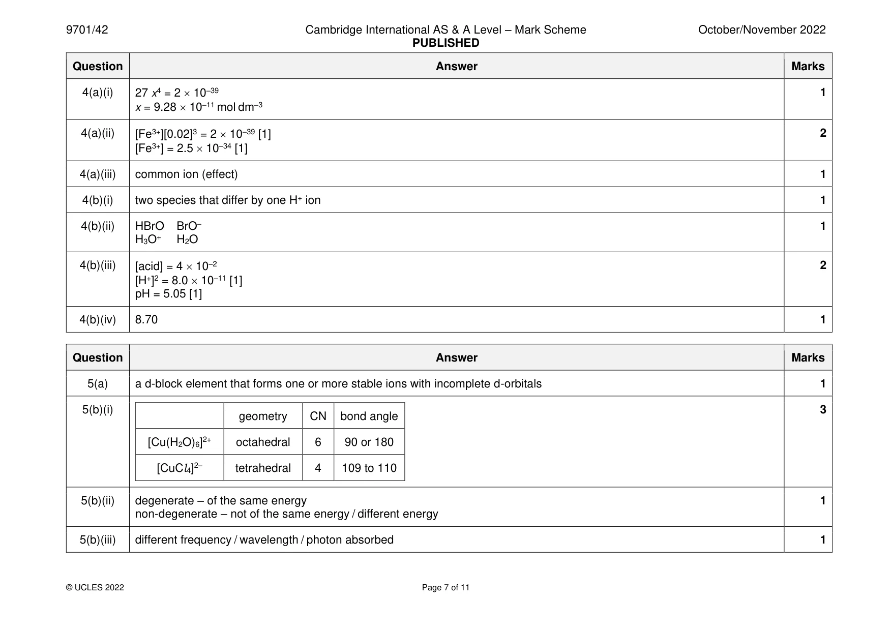 Mark scheme, page 7 of 11
