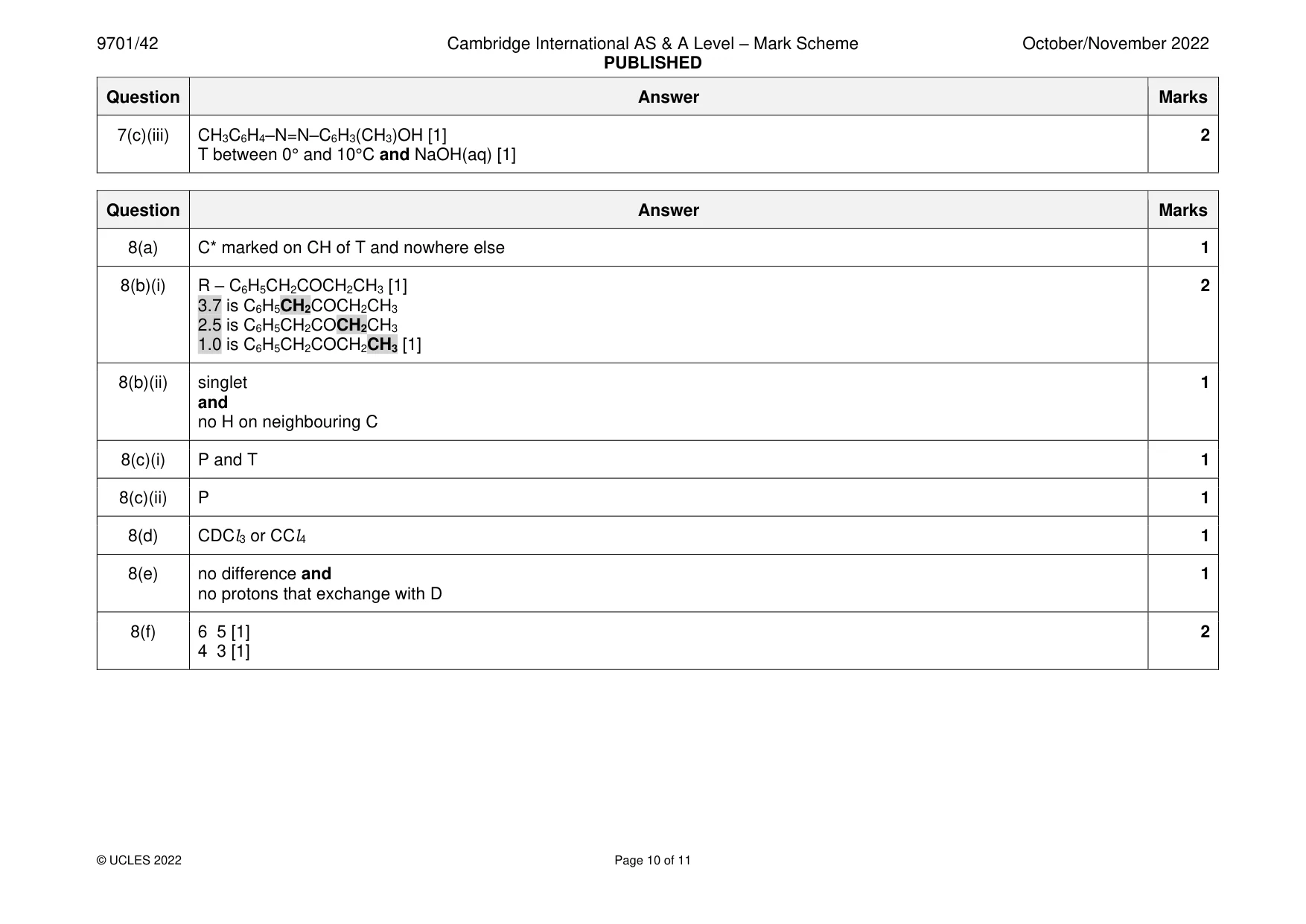 Mark scheme, page 10 of 11