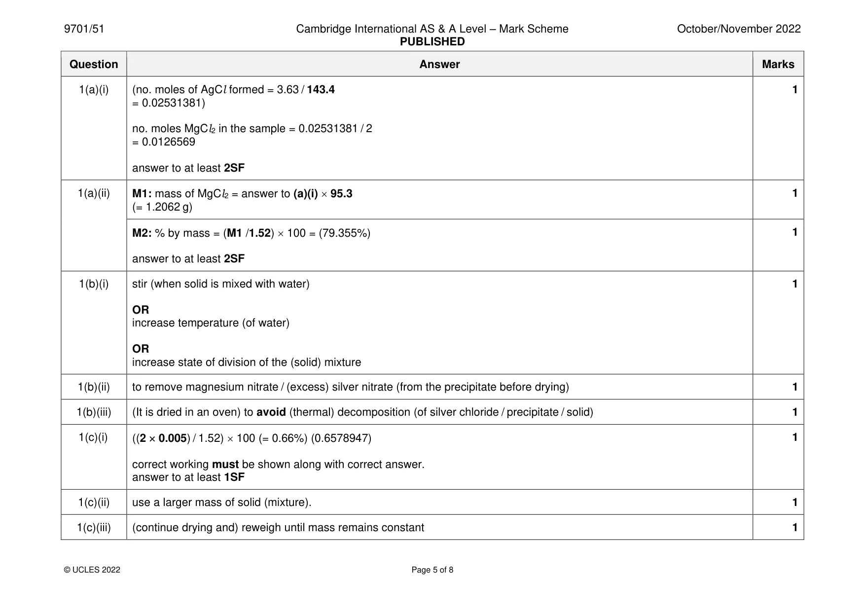 Mark scheme, page 5 of 8