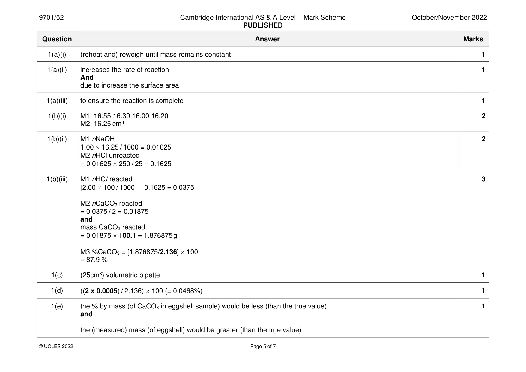 Mark scheme, page 5 of 7
