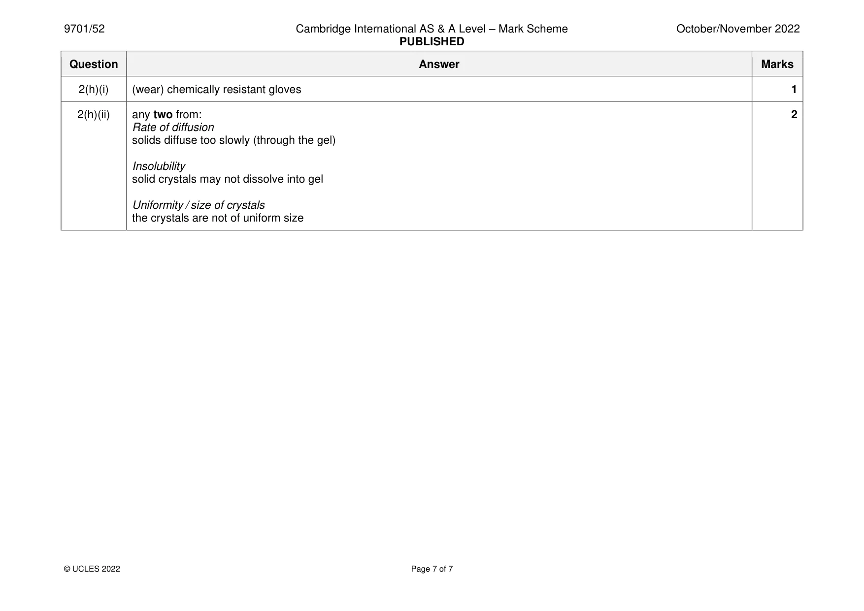 Mark scheme, page 7 of 7
