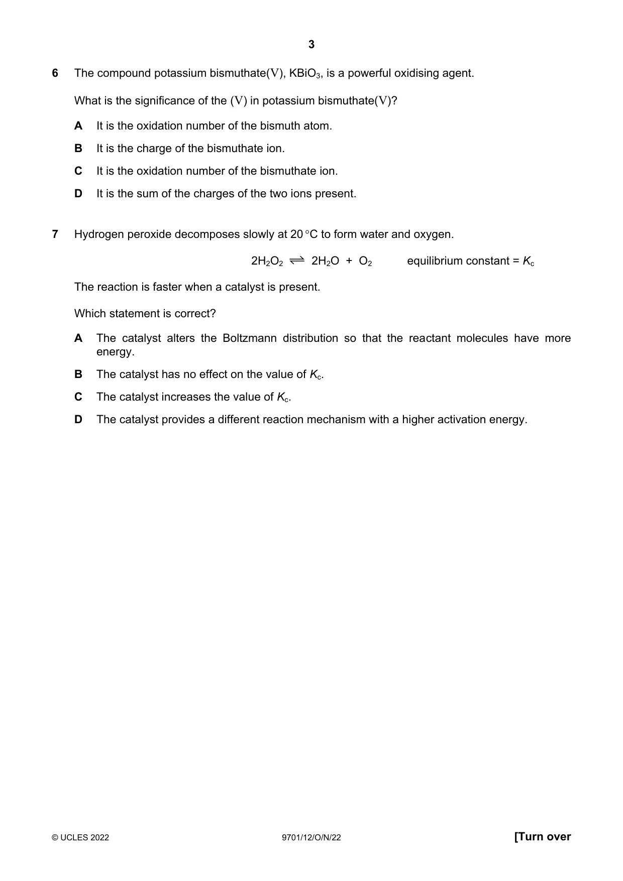 Cambridge A Level Chemistry 9701 2022 Oct/Nov Paper 1 · Variant 2 question paper, page 3 of 20