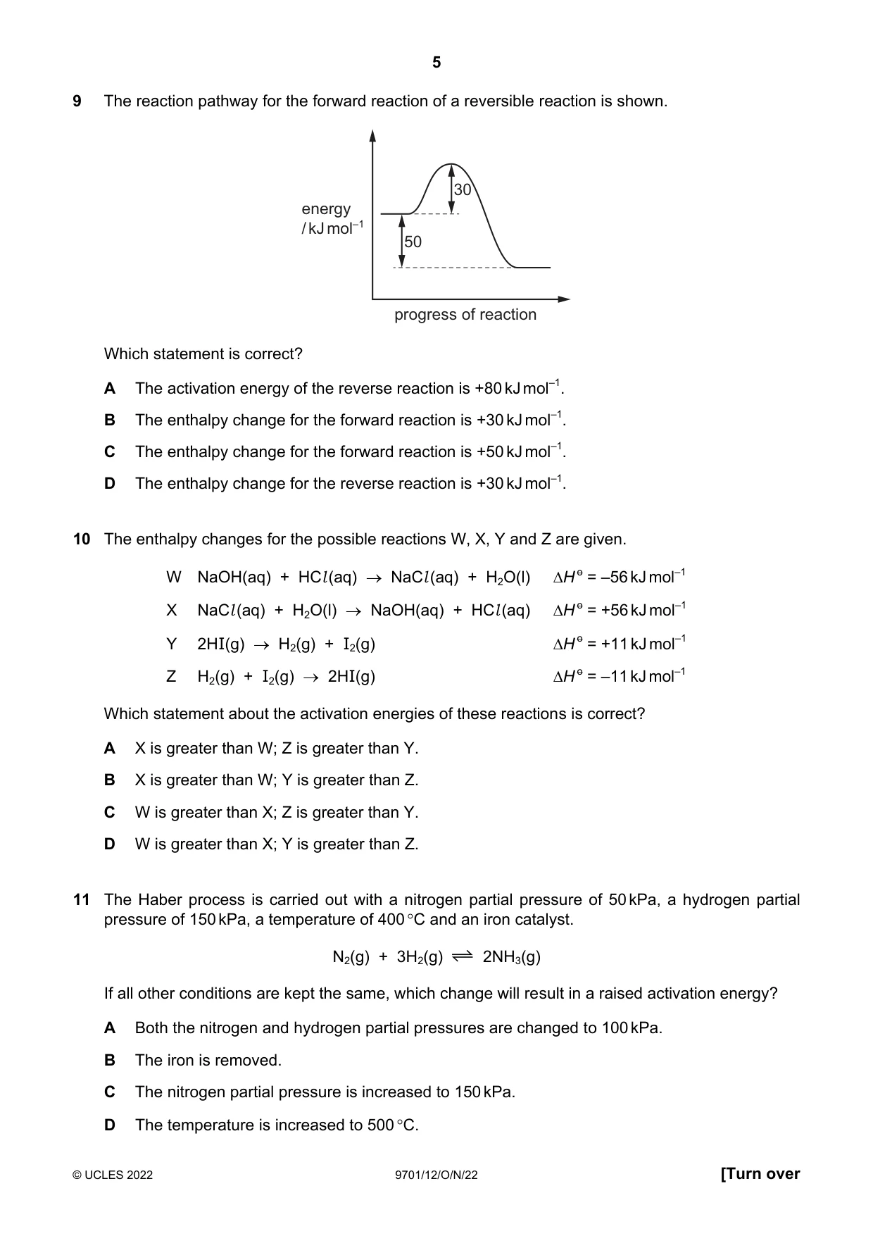 Cambridge A Level Chemistry 9701 2022 Oct/Nov Paper 1 · Variant 2 question paper, page 5 of 20