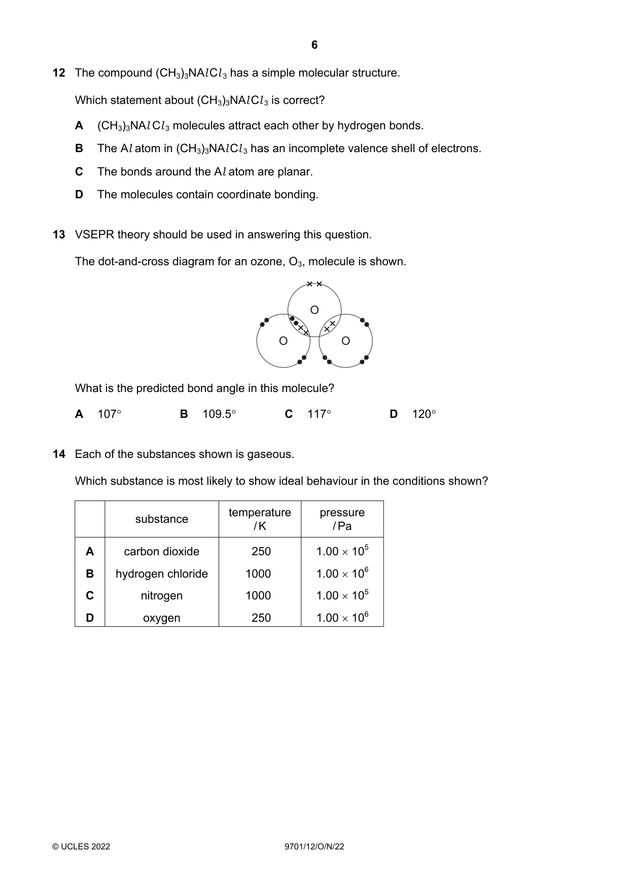 Cambridge A Level Chemistry 9701 2022 Oct/Nov Paper 1 · Variant 2 question paper, page 6 of 20