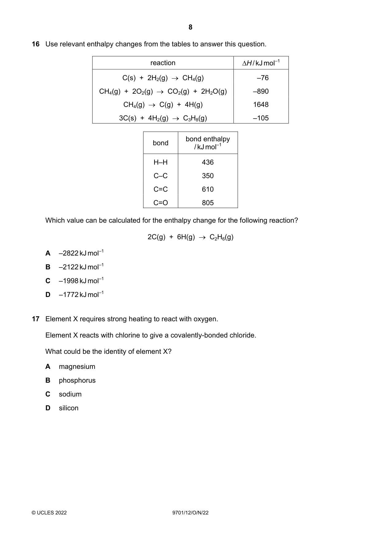 Cambridge A Level Chemistry 9701 2022 Oct/Nov Paper 1 · Variant 2 question paper, page 8 of 20