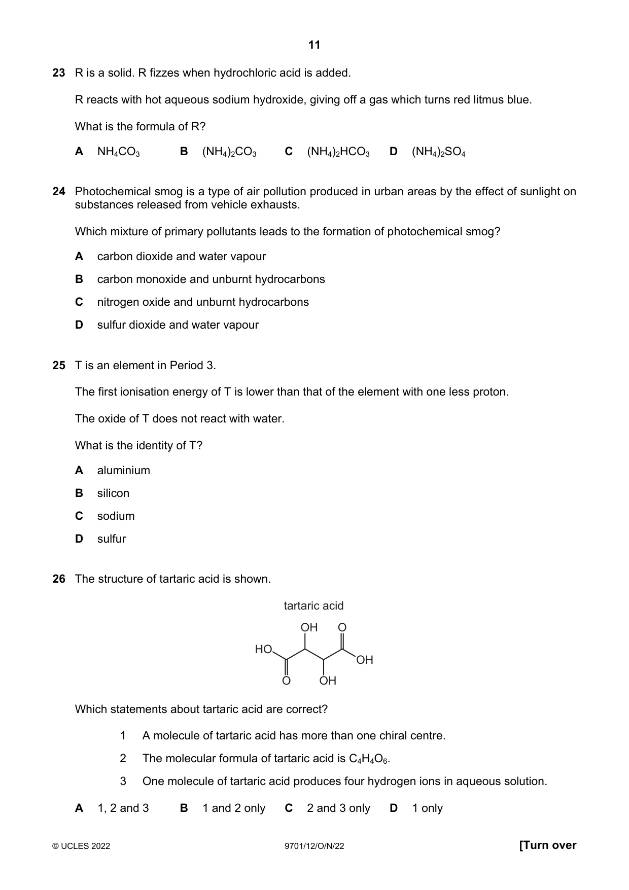 Cambridge A Level Chemistry 9701 2022 Oct/Nov Paper 1 · Variant 2 question paper, page 11 of 20