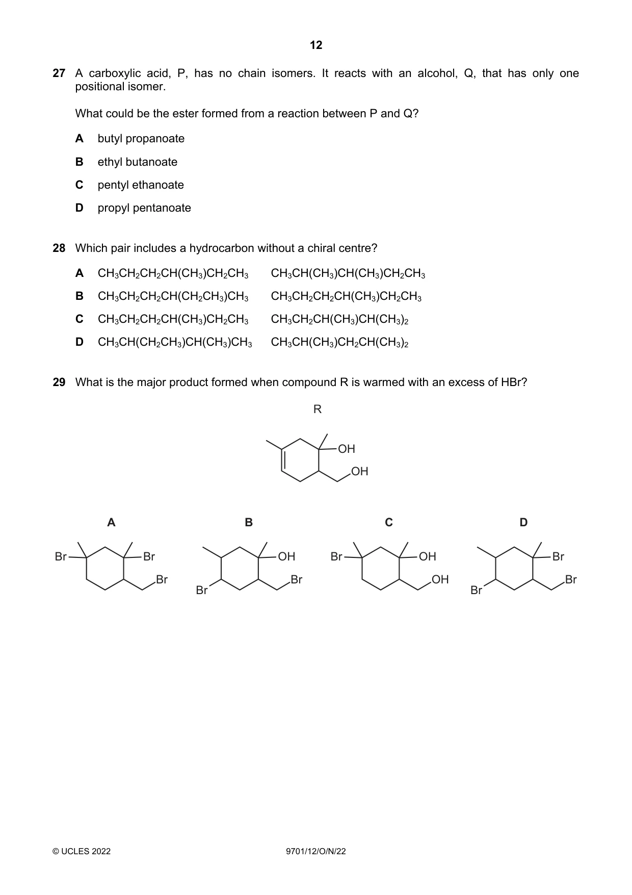 Cambridge A Level Chemistry 9701 2022 Oct/Nov Paper 1 · Variant 2 question paper, page 12 of 20