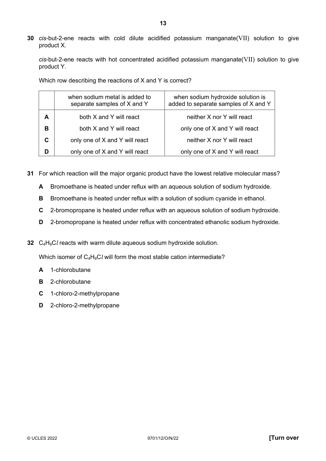 Cambridge A Level Chemistry 9701 2022 Oct/Nov Paper 1 · Variant 2 question paper, page 13 of 20