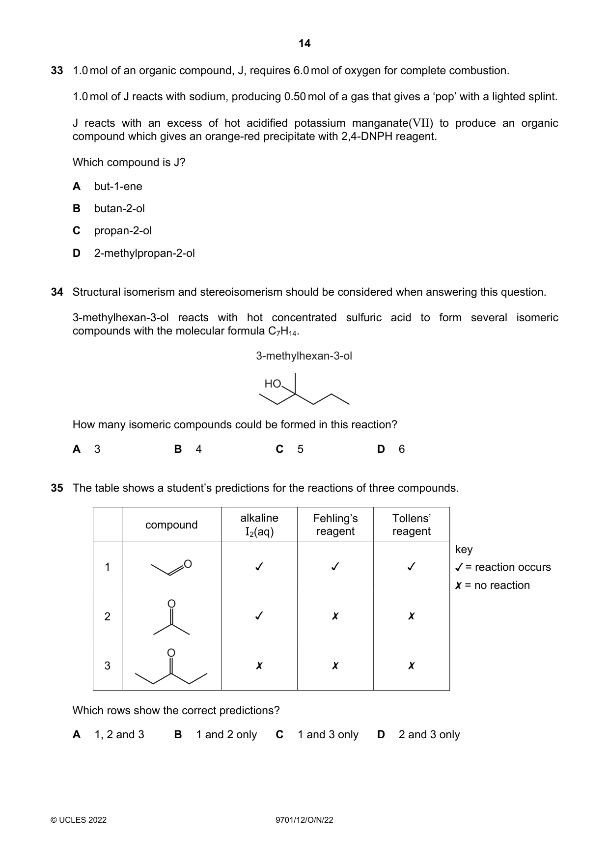 Cambridge A Level Chemistry 9701 2022 Oct/Nov Paper 1 · Variant 2 question paper, page 14 of 20