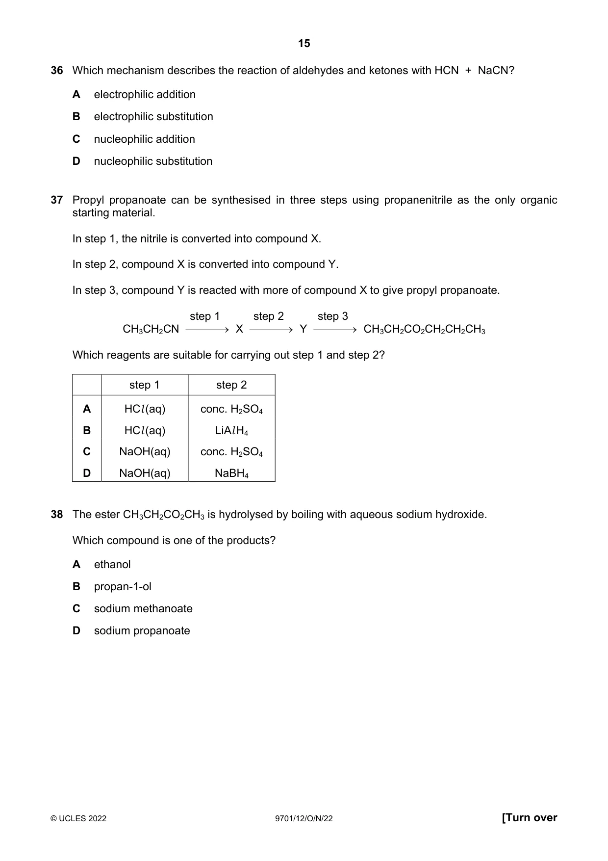 Cambridge A Level Chemistry 9701 2022 Oct/Nov Paper 1 · Variant 2 question paper, page 15 of 20