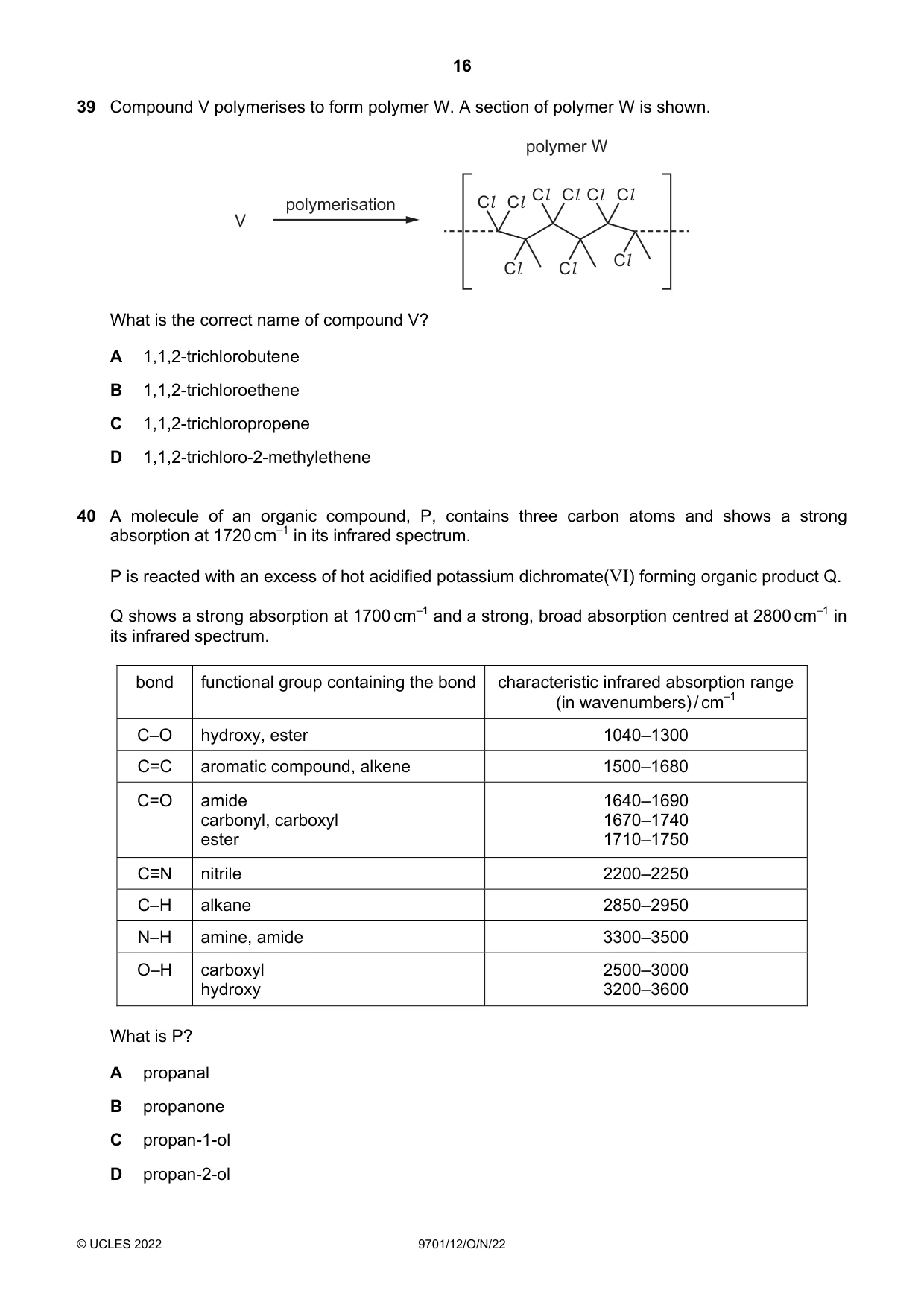 Cambridge A Level Chemistry 9701 2022 Oct/Nov Paper 1 · Variant 2 question paper, page 16 of 20
