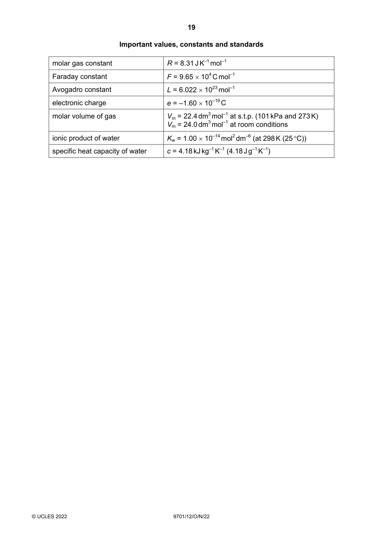 Cambridge A Level Chemistry 9701 2022 Oct/Nov Paper 1 · Variant 2 question paper, page 19 of 20