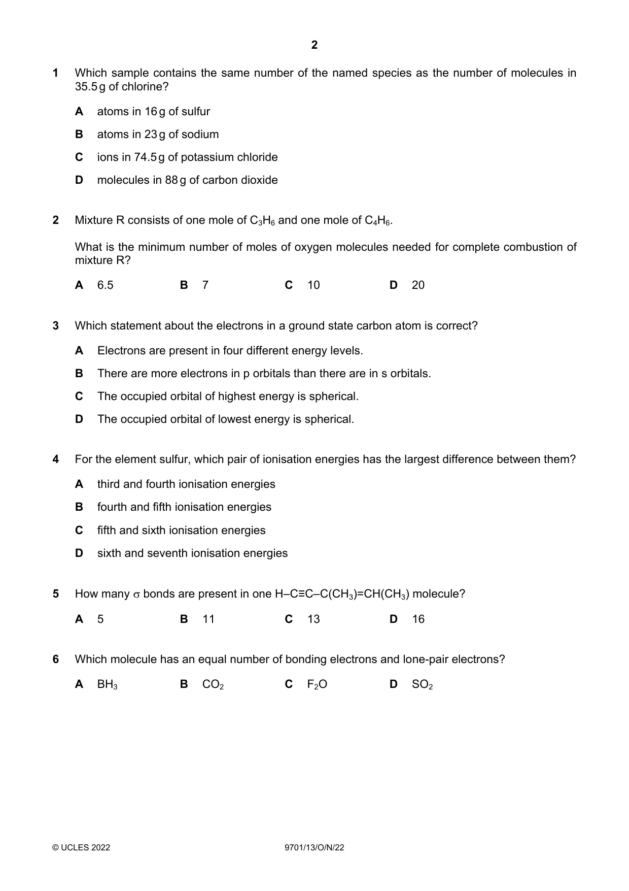 Cambridge A Level Chemistry 9701 2022 Oct/Nov Paper 1 · Variant 3 question paper, page 2 of 16