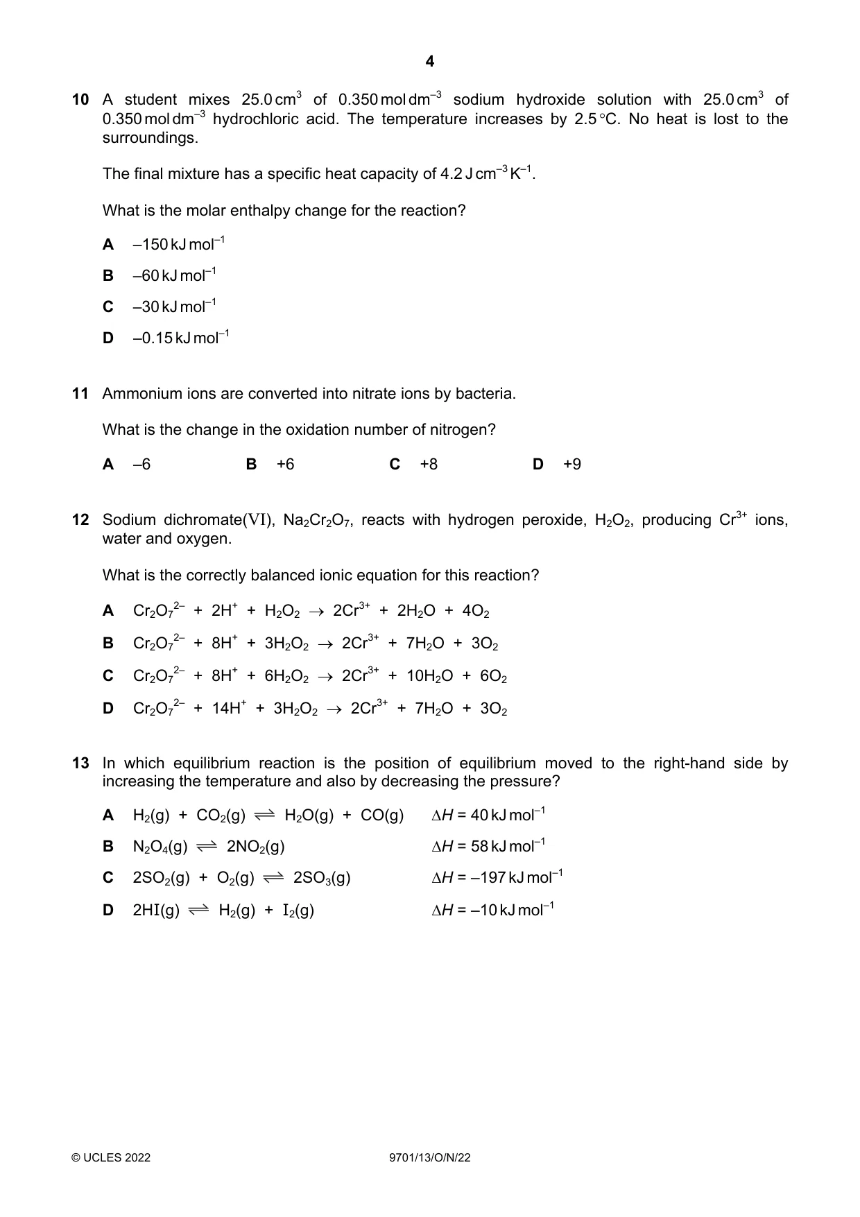 Cambridge A Level Chemistry 9701 2022 Oct/Nov Paper 1 · Variant 3 question paper, page 4 of 16