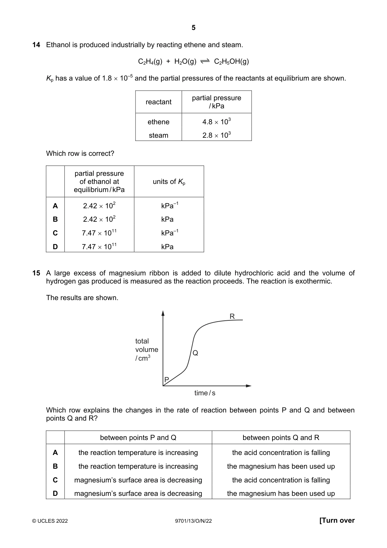 Cambridge A Level Chemistry 9701 2022 Oct/Nov Paper 1 · Variant 3 question paper, page 5 of 16