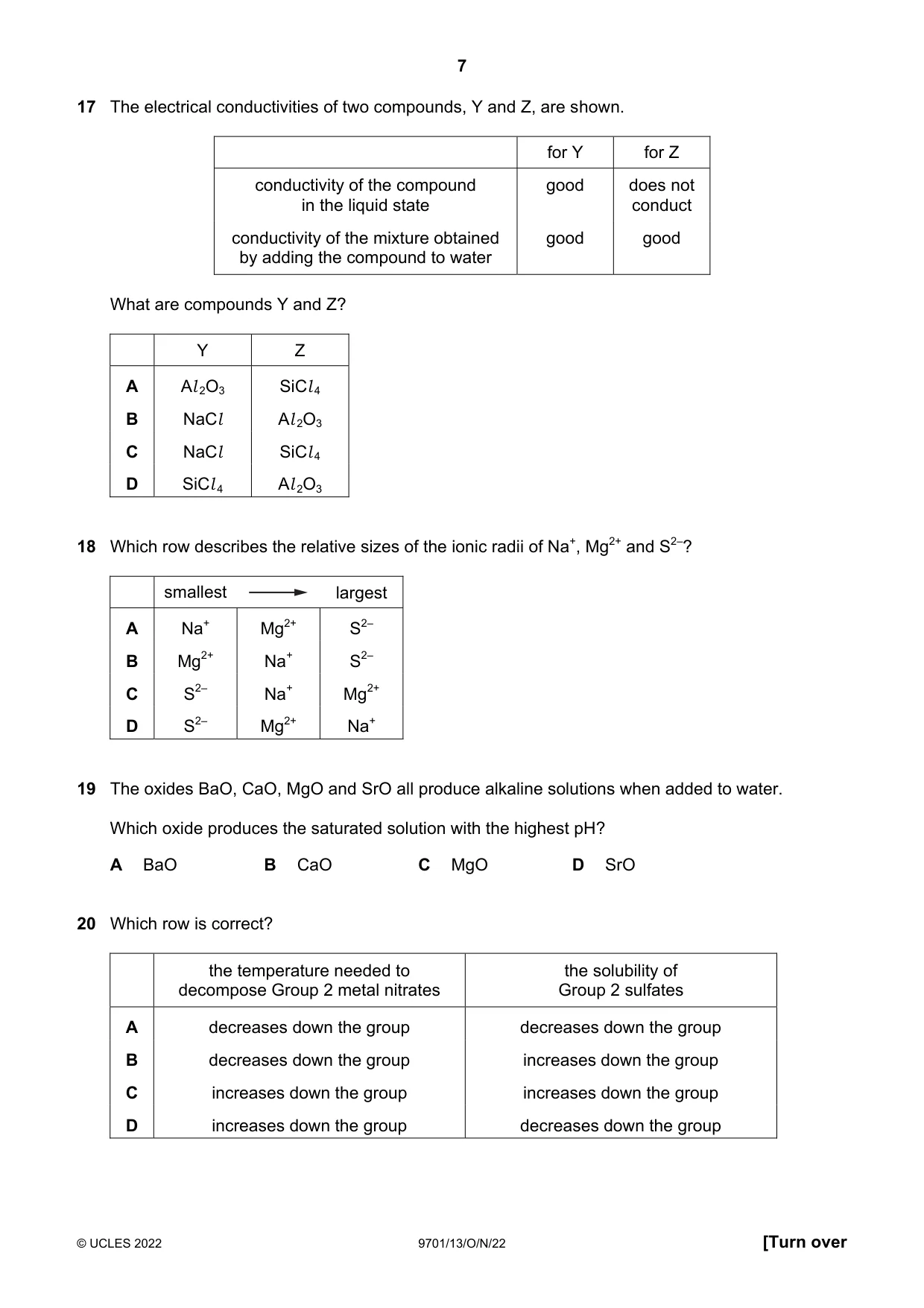 Cambridge A Level Chemistry 9701 2022 Oct/Nov Paper 1 · Variant 3 question paper, page 7 of 16