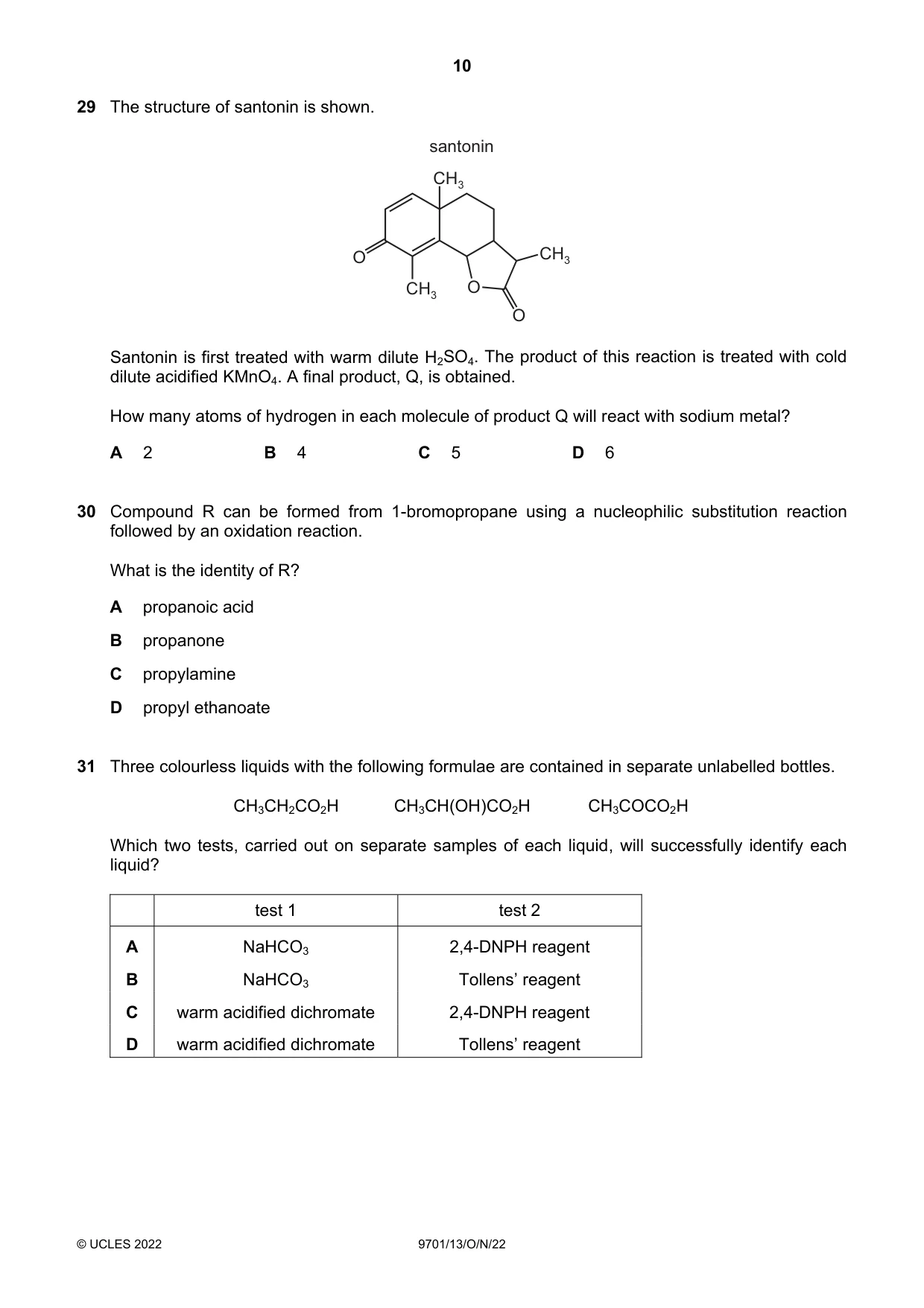 Cambridge A Level Chemistry 9701 2022 Oct/Nov Paper 1 · Variant 3 question paper, page 10 of 16