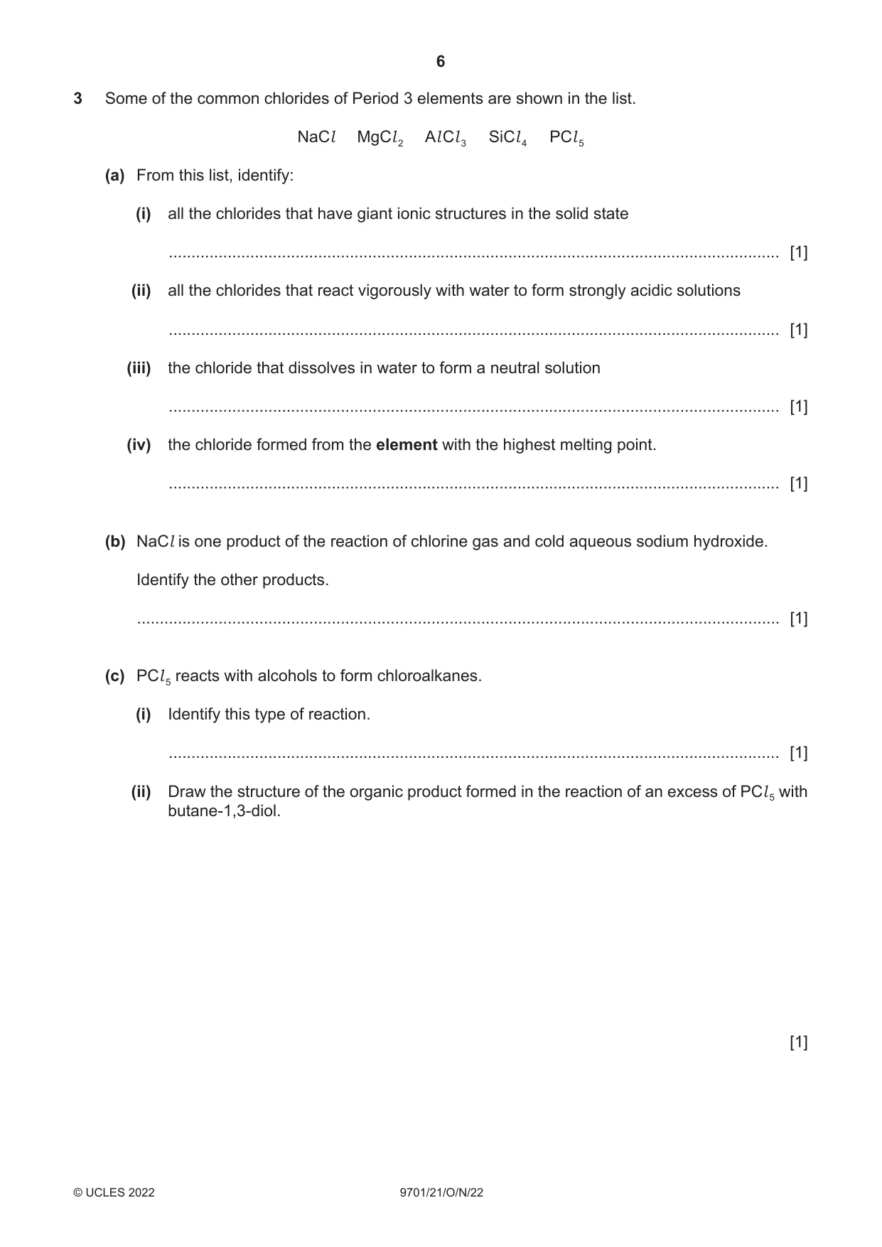Cambridge A Level Chemistry 9701 2022 Oct/Nov Paper 2 · Variant 1 question paper, page 6 of 16