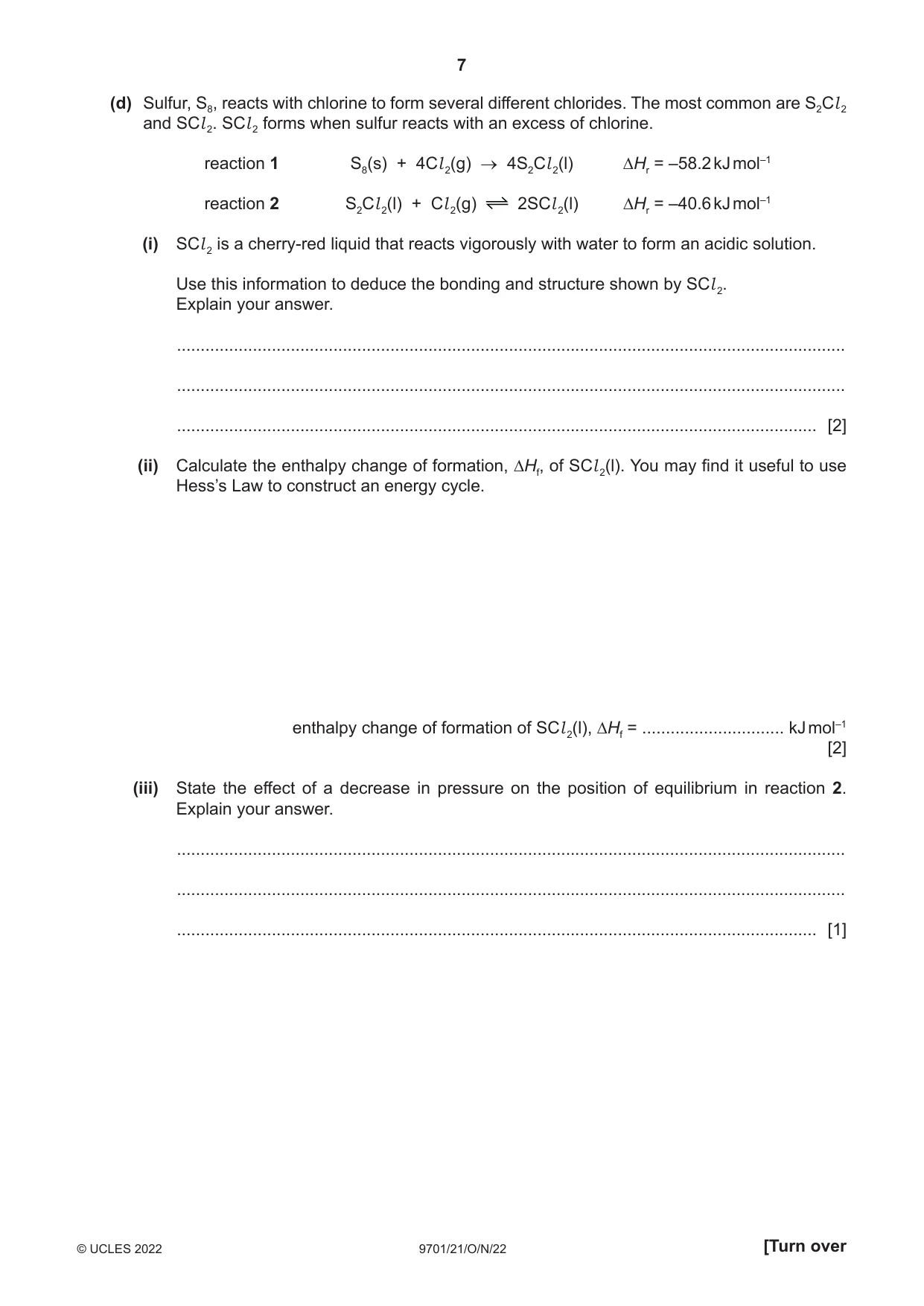 Cambridge A Level Chemistry 9701 2022 Oct/Nov Paper 2 · Variant 1 question paper, page 7 of 16