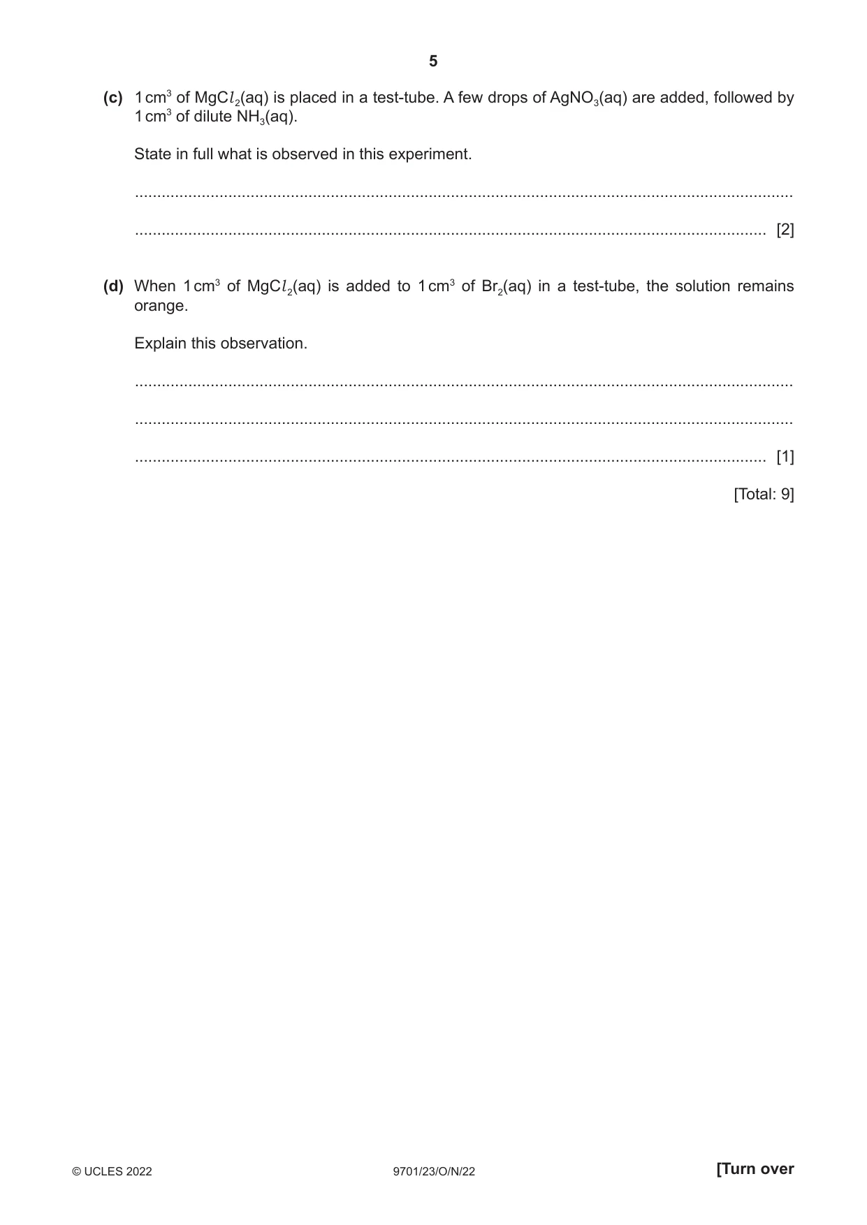 Cambridge A Level Chemistry 9701 2022 Oct/Nov Paper 2 · Variant 3 question paper, page 5 of 16