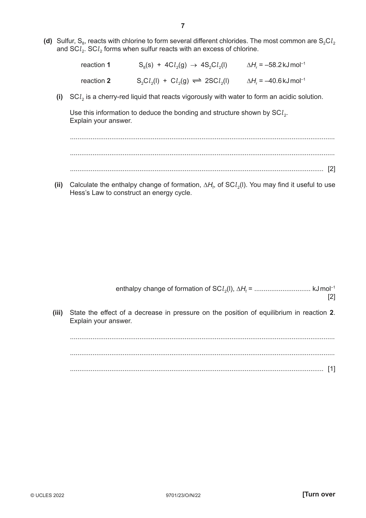 Cambridge A Level Chemistry 9701 2022 Oct/Nov Paper 2 · Variant 3 question paper, page 7 of 16