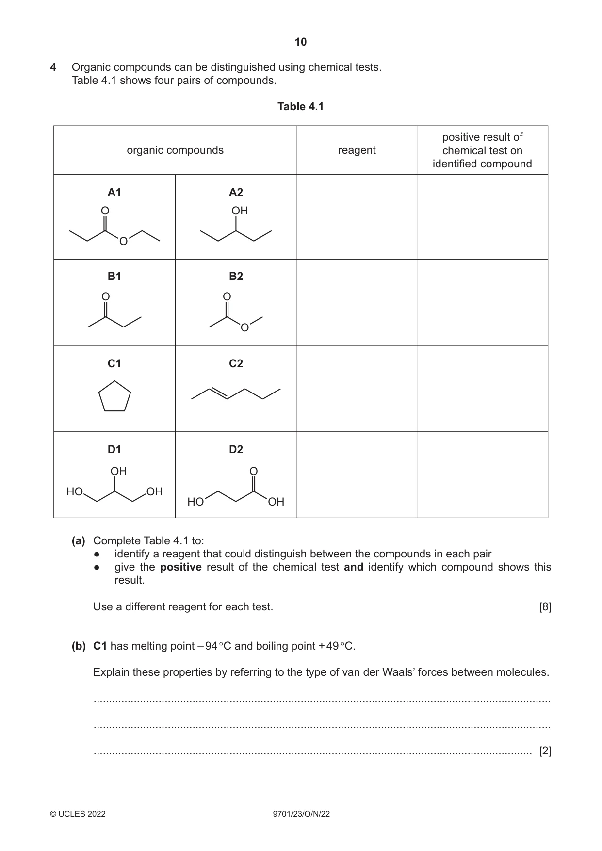 Cambridge A Level Chemistry 9701 2022 Oct/Nov Paper 2 · Variant 3 question paper, page 10 of 16