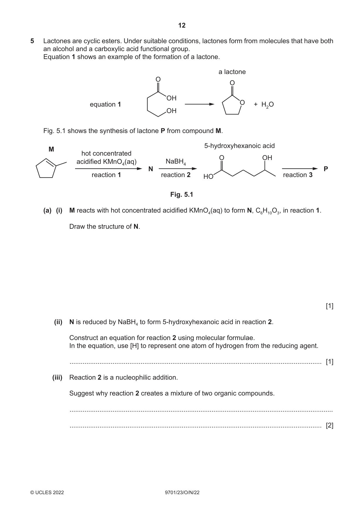 Cambridge A Level Chemistry 9701 2022 Oct/Nov Paper 2 · Variant 3 question paper, page 12 of 16