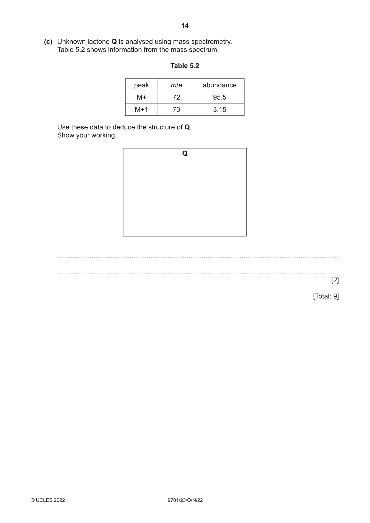 Cambridge A Level Chemistry 9701 2022 Oct/Nov Paper 2 · Variant 3 question paper, page 14 of 16
