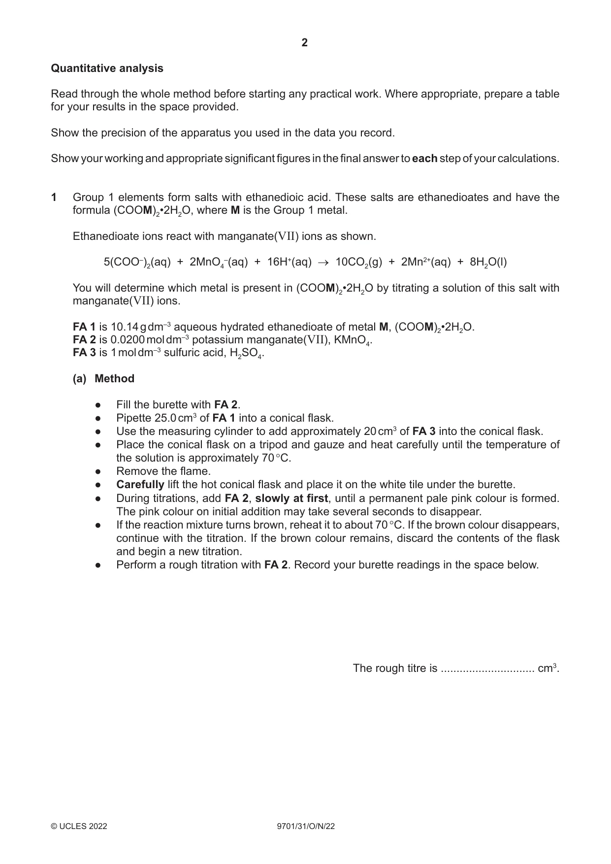 Cambridge A Level Chemistry 9701 2022 Oct/Nov Paper 3 · Variant 1 question paper, page 2 of 16