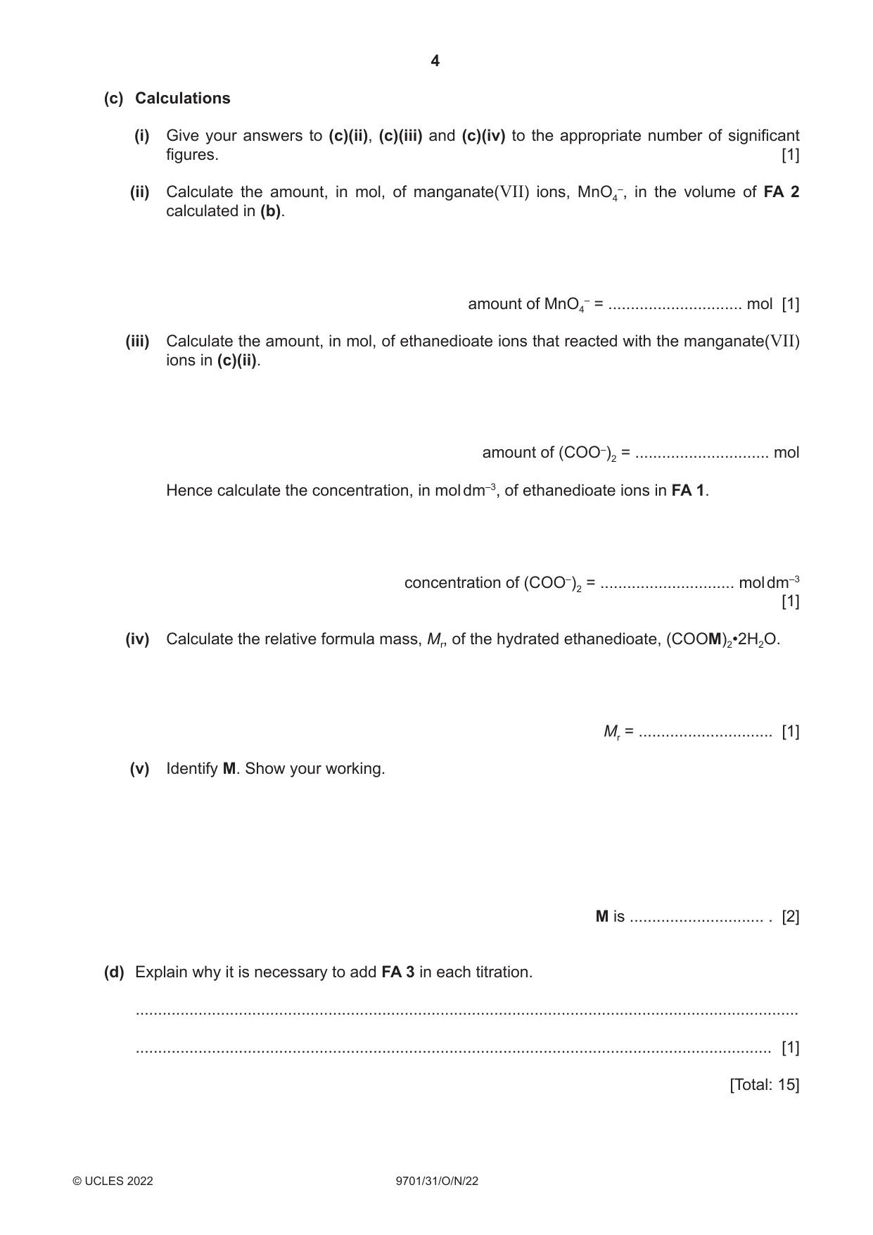 Cambridge A Level Chemistry 9701 2022 Oct/Nov Paper 3 · Variant 1 question paper, page 4 of 16