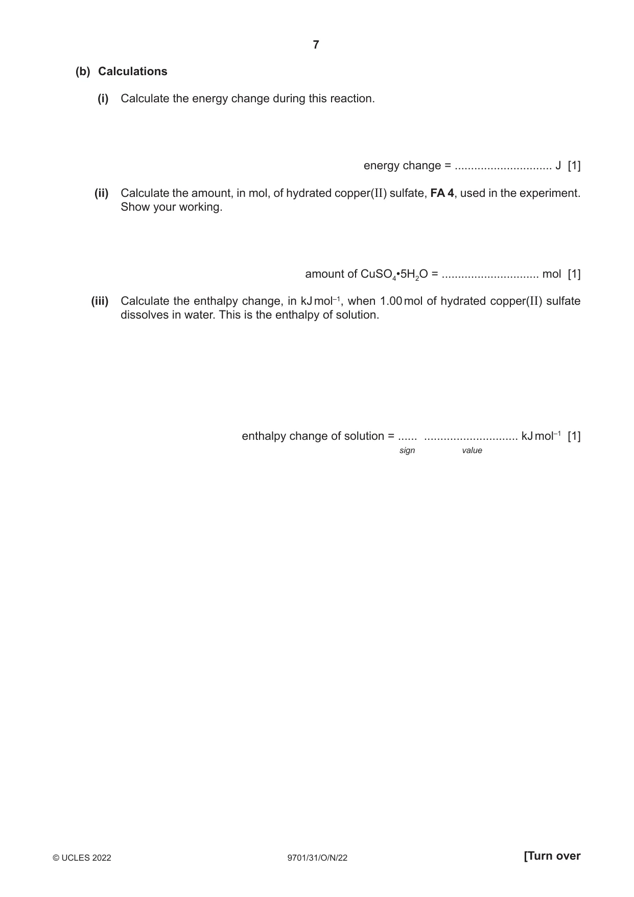 Cambridge A Level Chemistry 9701 2022 Oct/Nov Paper 3 · Variant 1 question paper, page 7 of 16
