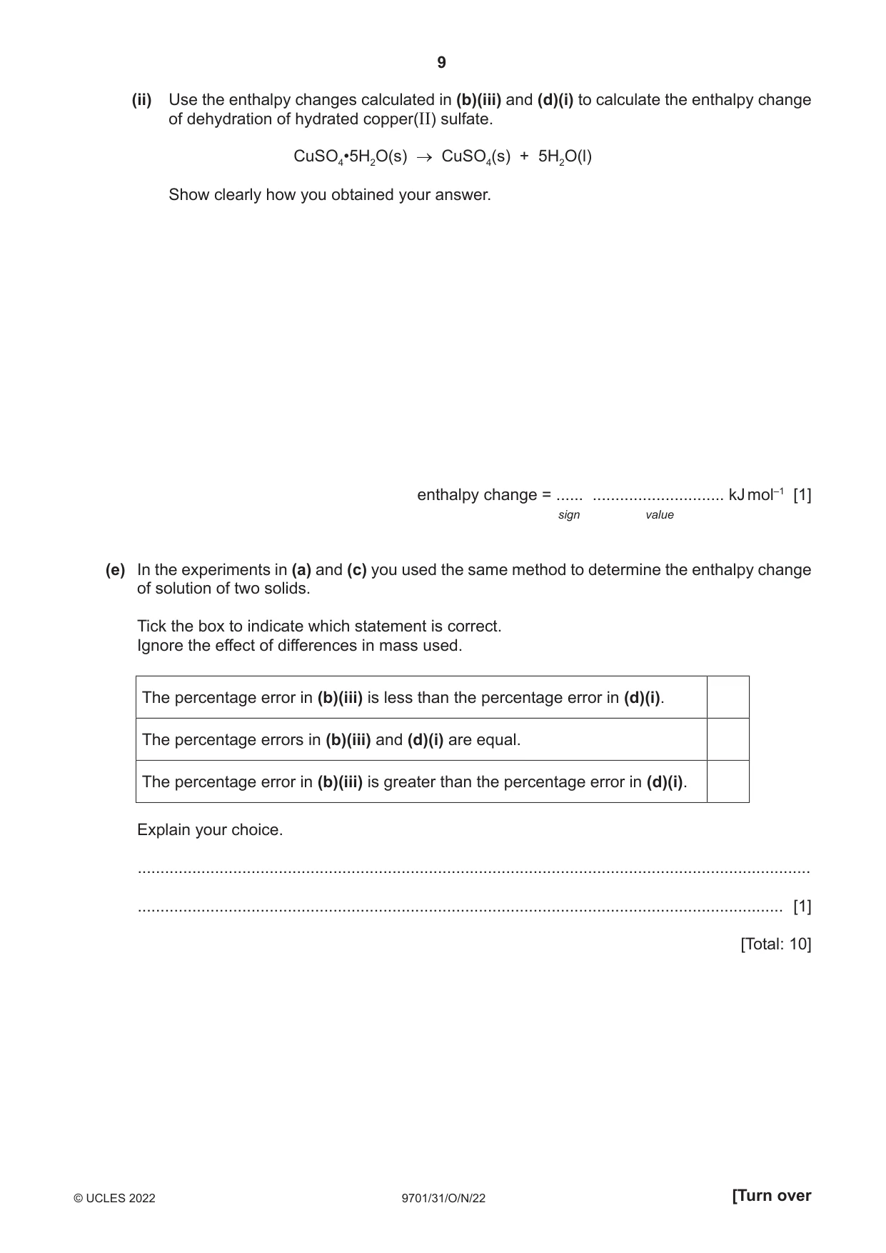 Cambridge A Level Chemistry 9701 2022 Oct/Nov Paper 3 · Variant 1 question paper, page 9 of 16