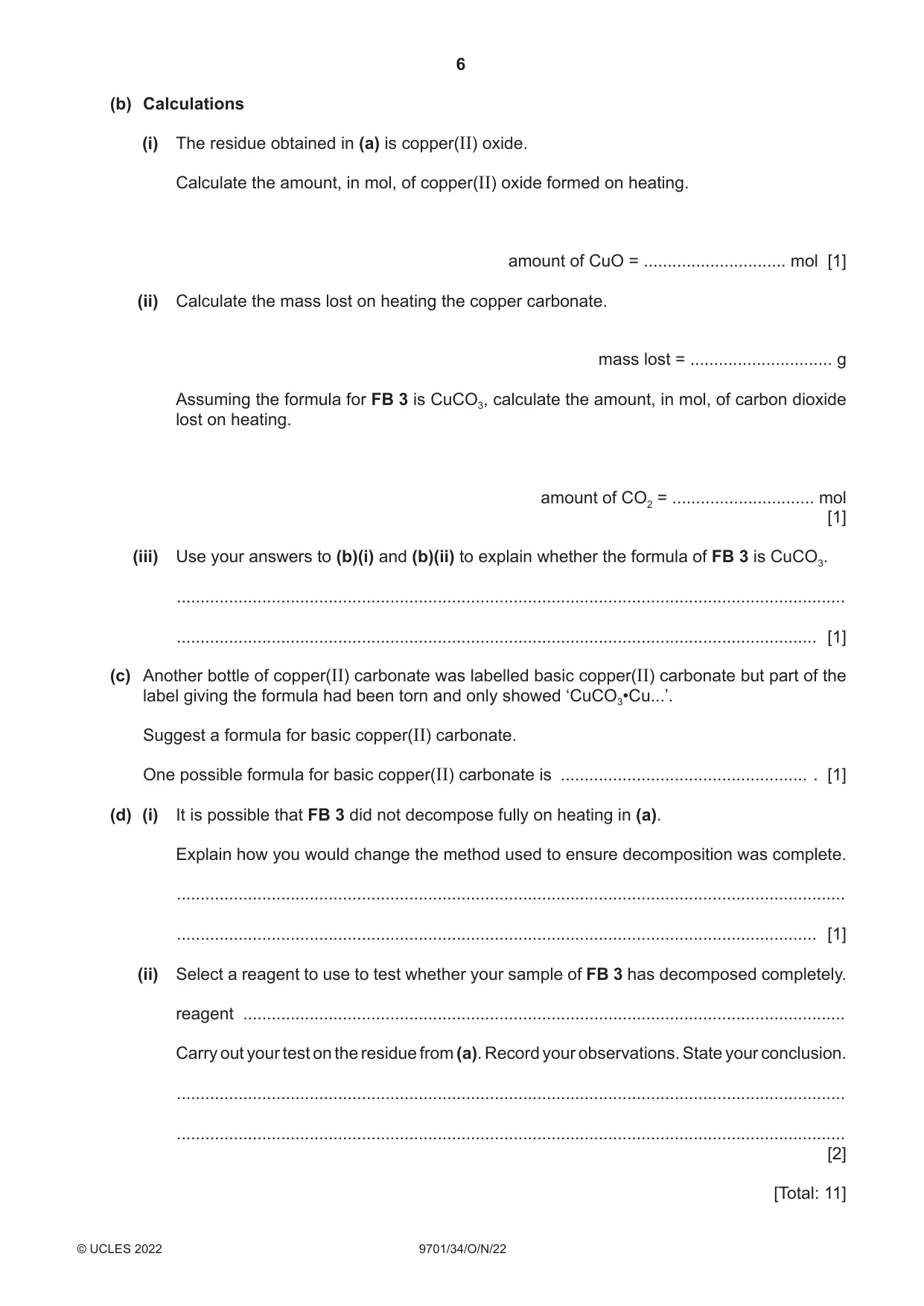 Cambridge A Level Chemistry 9701 2022 Oct/Nov Paper 3 · Variant 4 question paper, page 6 of 12