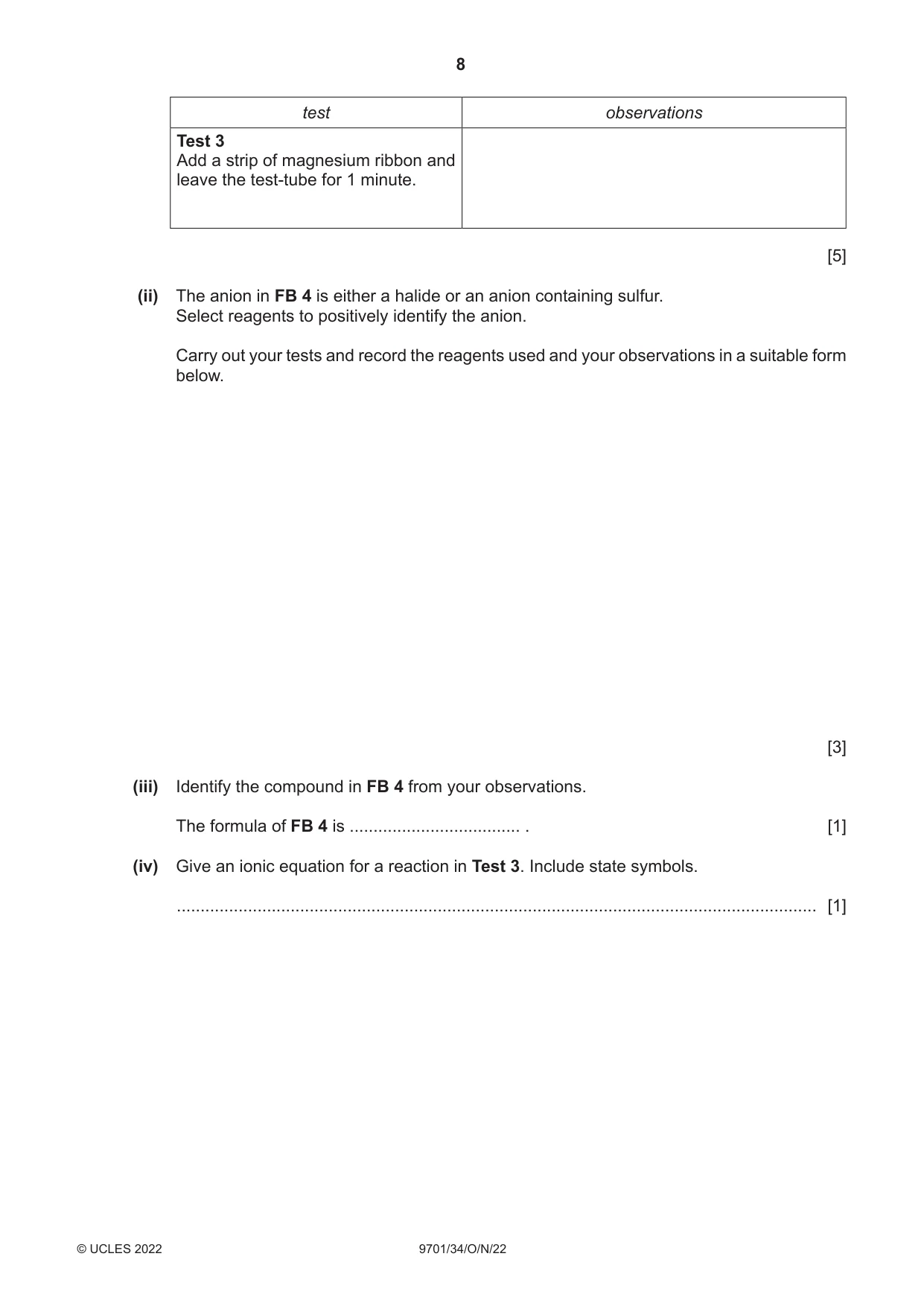 Cambridge A Level Chemistry 9701 2022 Oct/Nov Paper 3 · Variant 4 question paper, page 8 of 12