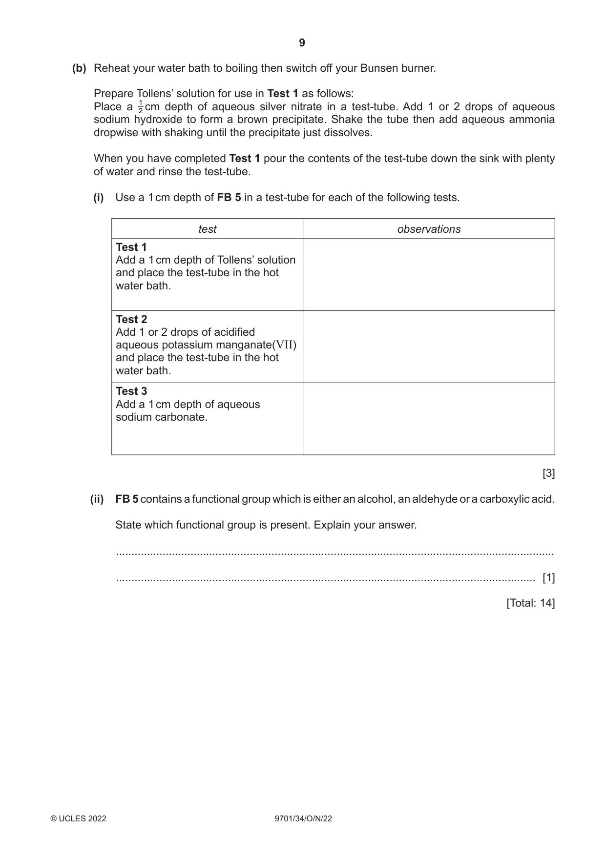 Cambridge A Level Chemistry 9701 2022 Oct/Nov Paper 3 · Variant 4 question paper, page 9 of 12