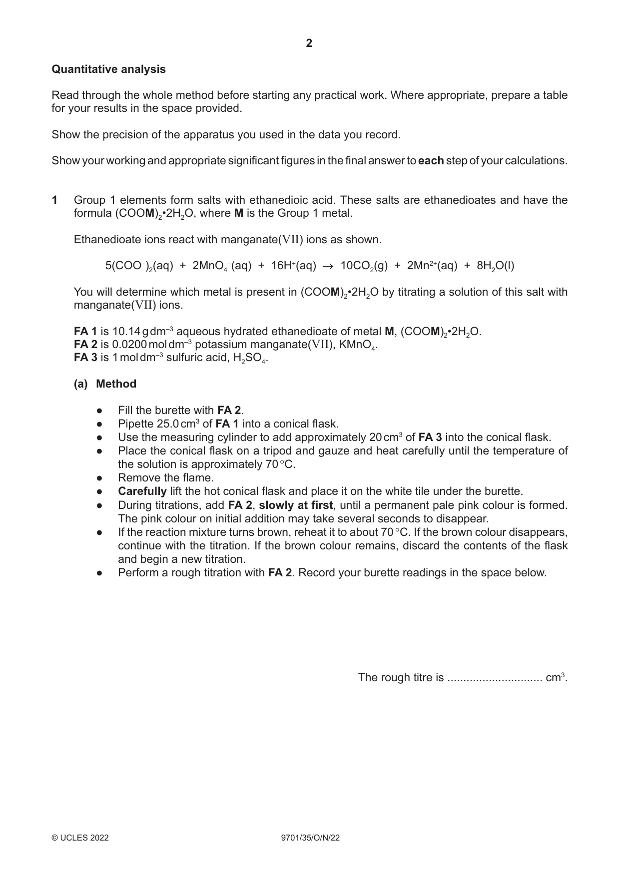 Cambridge A Level Chemistry 9701 2022 Oct/Nov Paper 3 · Variant 5 question paper, page 2 of 16