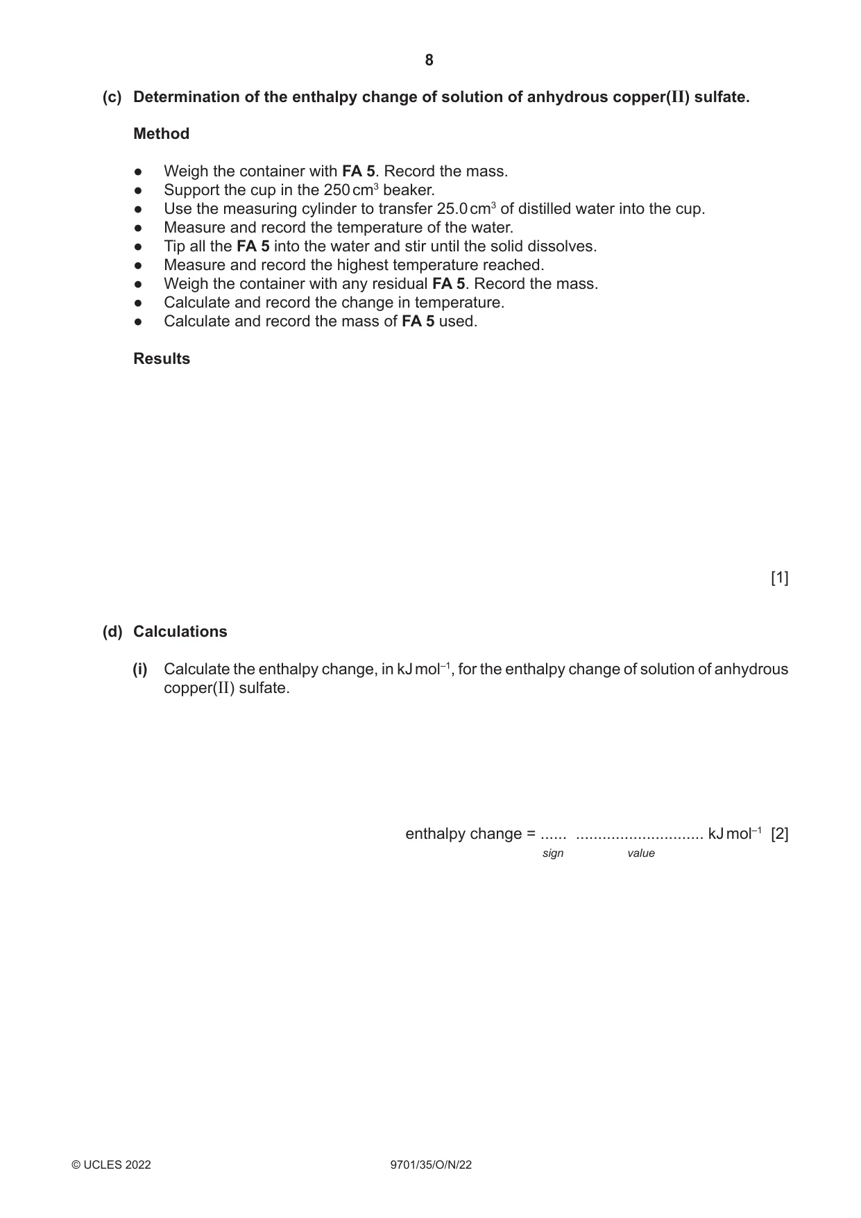 Cambridge A Level Chemistry 9701 2022 Oct/Nov Paper 3 · Variant 5 question paper, page 8 of 16