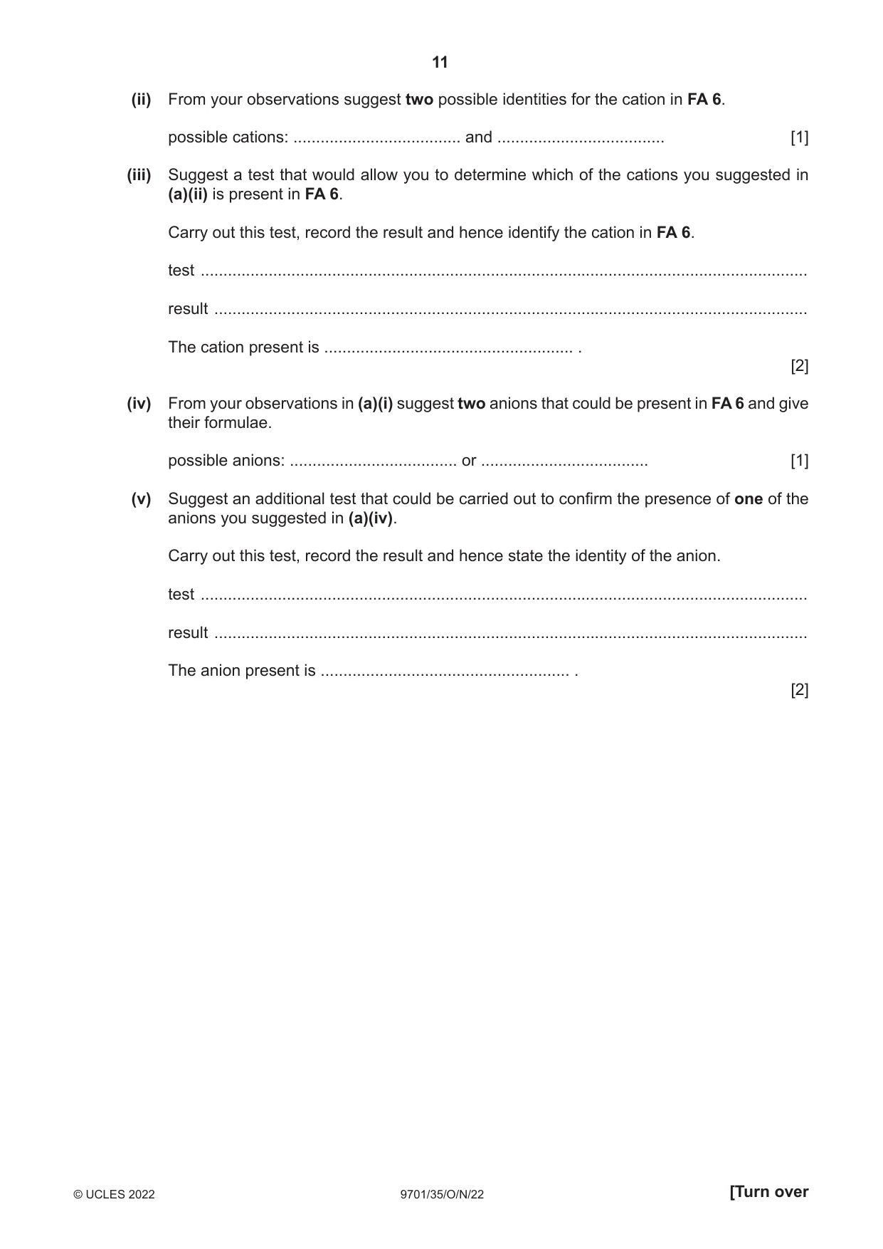 Cambridge A Level Chemistry 9701 2022 Oct/Nov Paper 3 · Variant 5 question paper, page 11 of 16