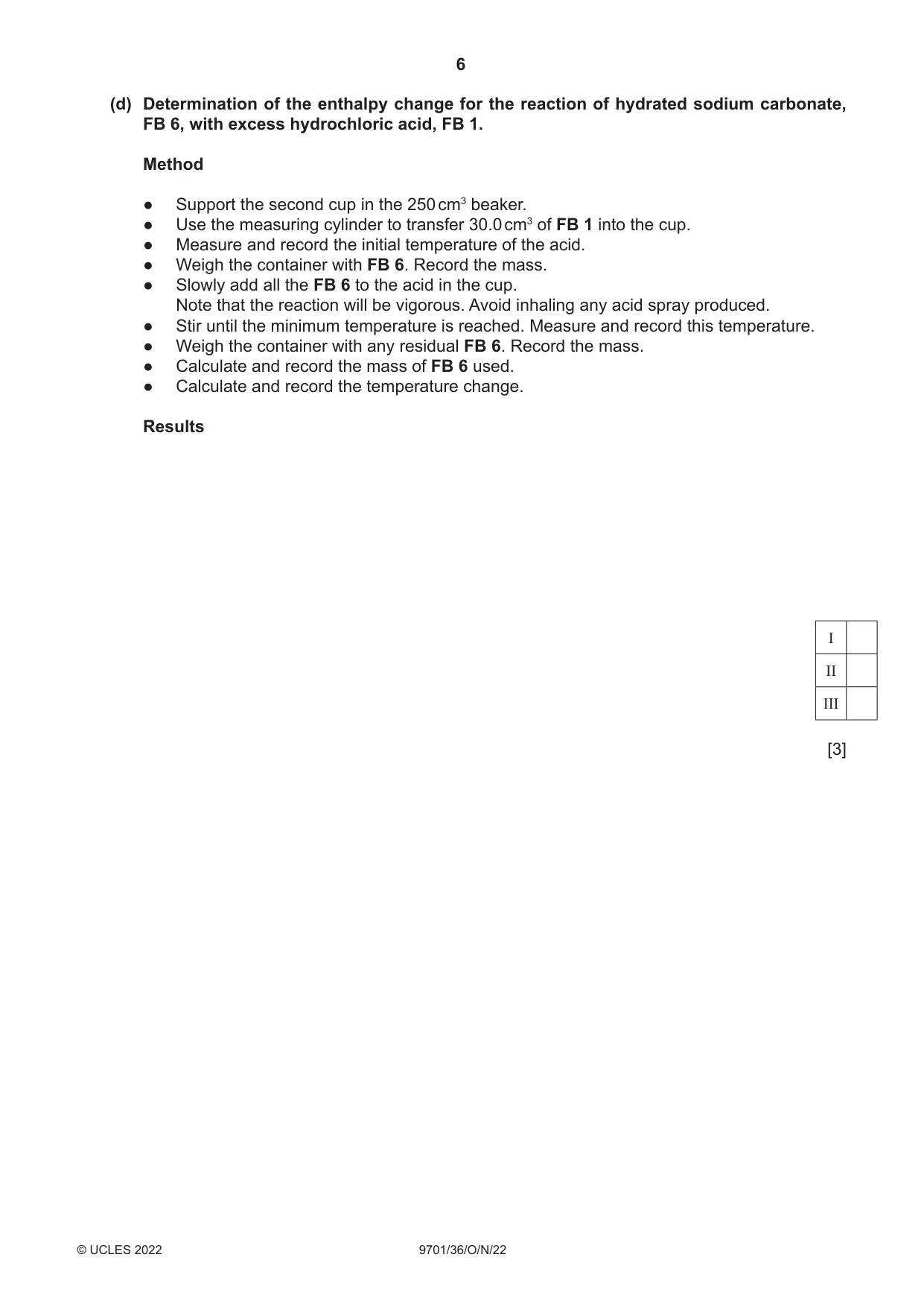 Cambridge A Level Chemistry 9701 2022 Oct/Nov Paper 3 · Variant 6 question paper, page 6 of 12