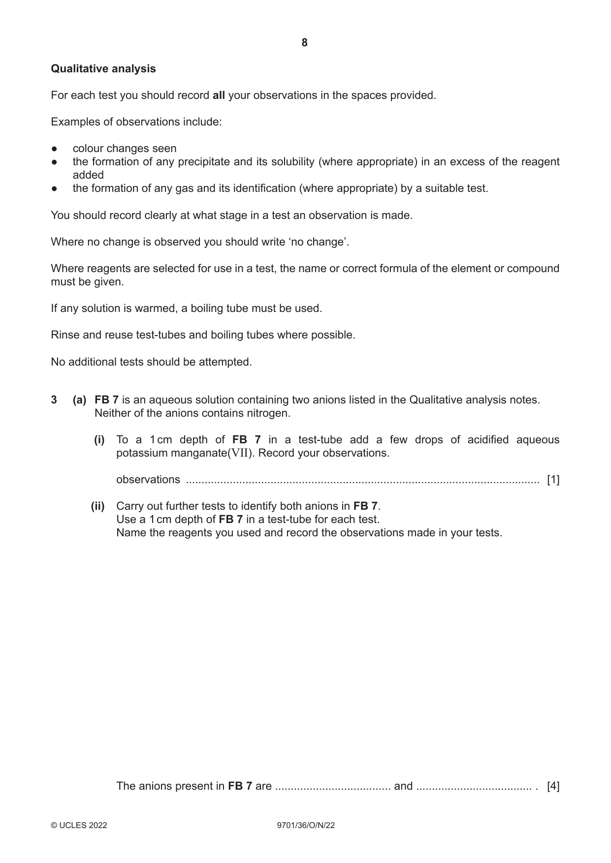 Cambridge A Level Chemistry 9701 2022 Oct/Nov Paper 3 · Variant 6 question paper, page 8 of 12
