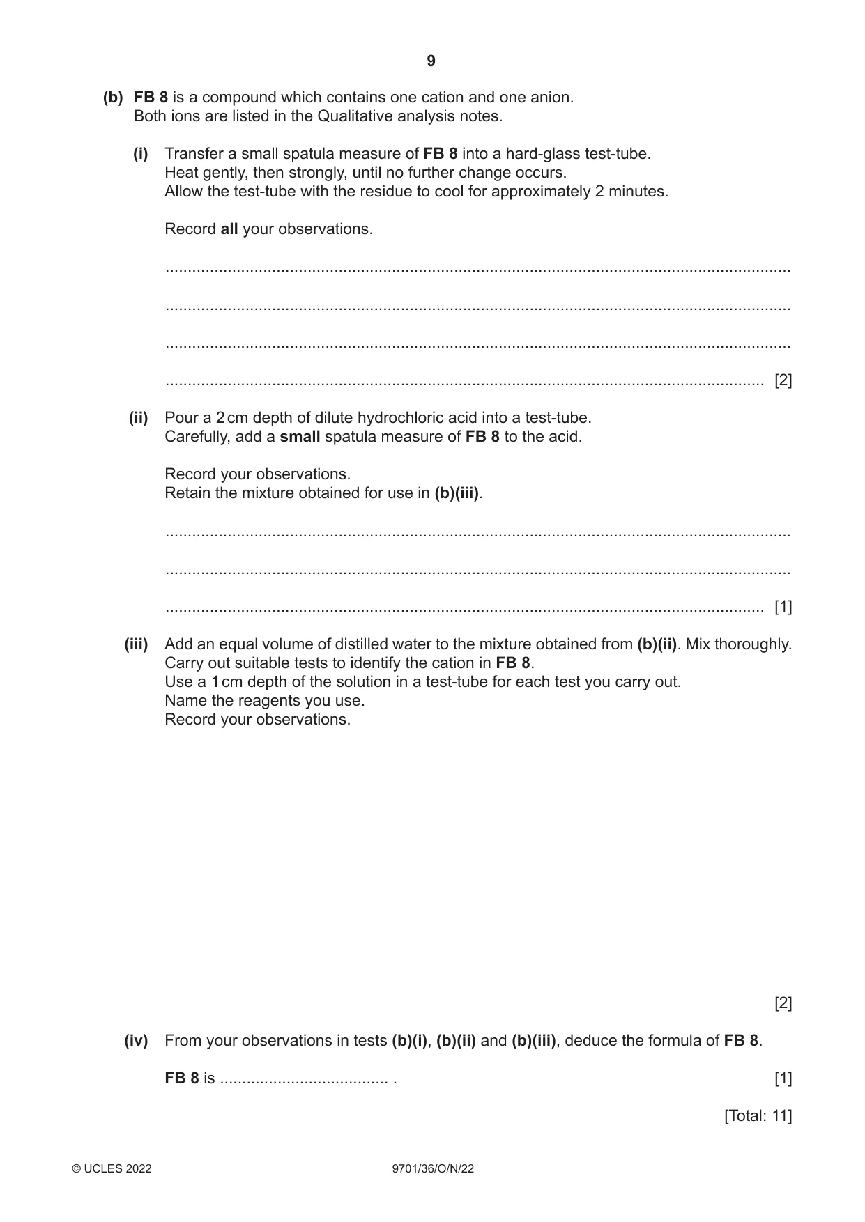 Cambridge A Level Chemistry 9701 2022 Oct/Nov Paper 3 · Variant 6 question paper, page 9 of 12