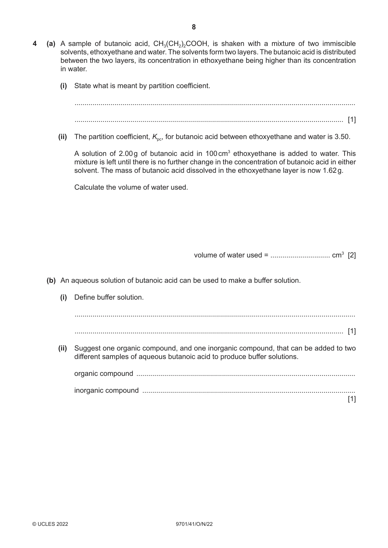 Cambridge A Level Chemistry 9701 2022 Oct/Nov Paper 4 · Variant 1 question paper, page 8 of 28